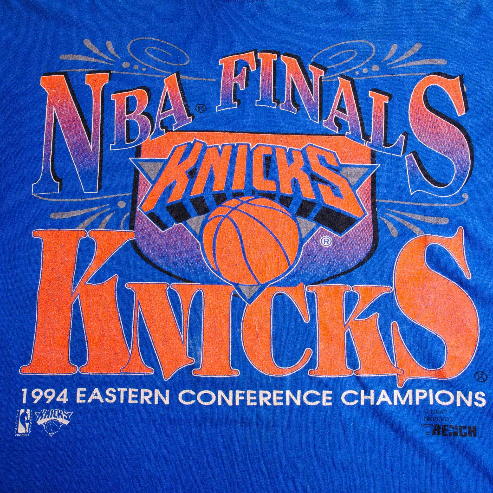 Vintage Blue NBA New York Eastern Conference Champions 1994 Tee Shirt Size XLarge With Single Stitch Sleeves. Made In USA.