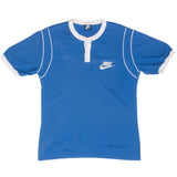 Vintage Nike Classic Swoosh Henley Blue Tee Shirt 1980S Size Medium Made In Usa With Single Stitch Sleeves