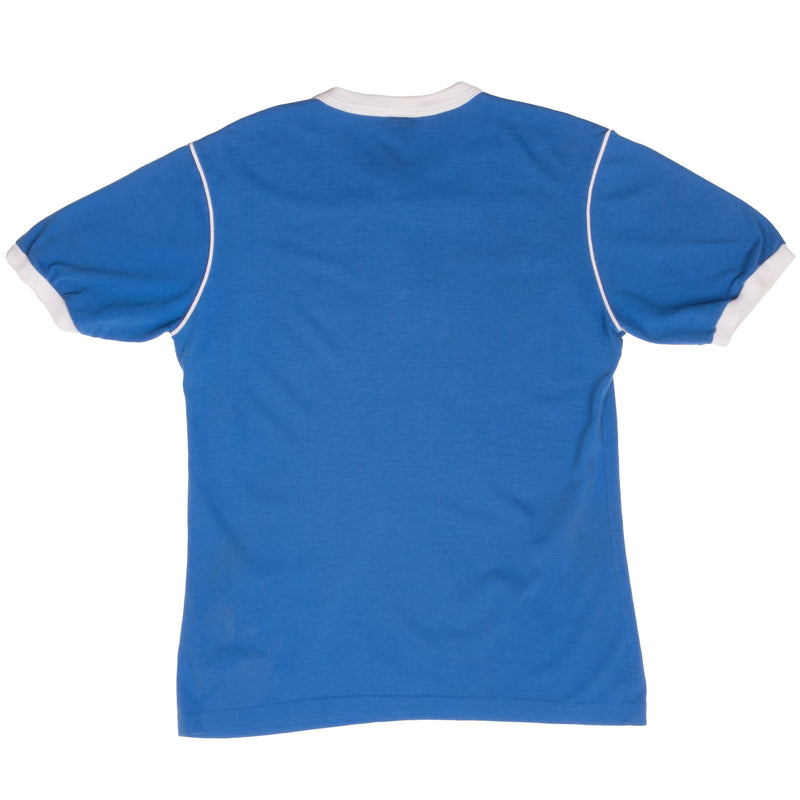 Vintage Nike Classic Swoosh Henley Blue Tee Shirt 1980S Size Medium Made In Usa With Single Stitch Sleeves