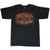 Full front view of black Harley-Davidson T-shirt with distressed orange graphic
