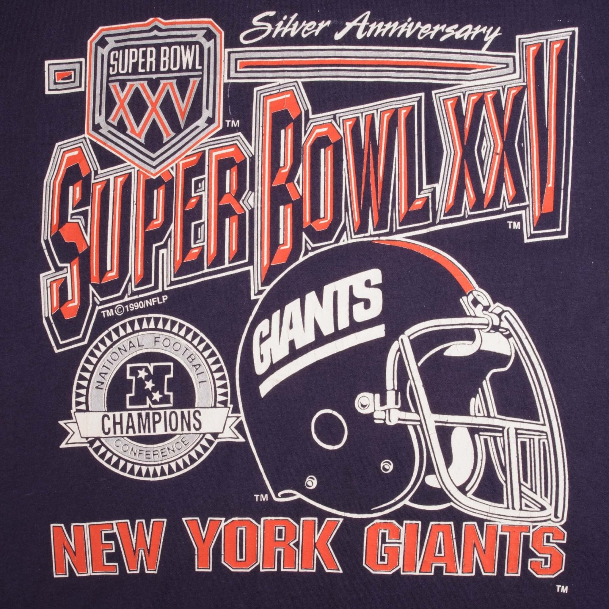 Vintage NFL New York Giants Super Bowl Xxv 1990 Tee Shirt Medium Made In Usa With Single Stitch Sleeves