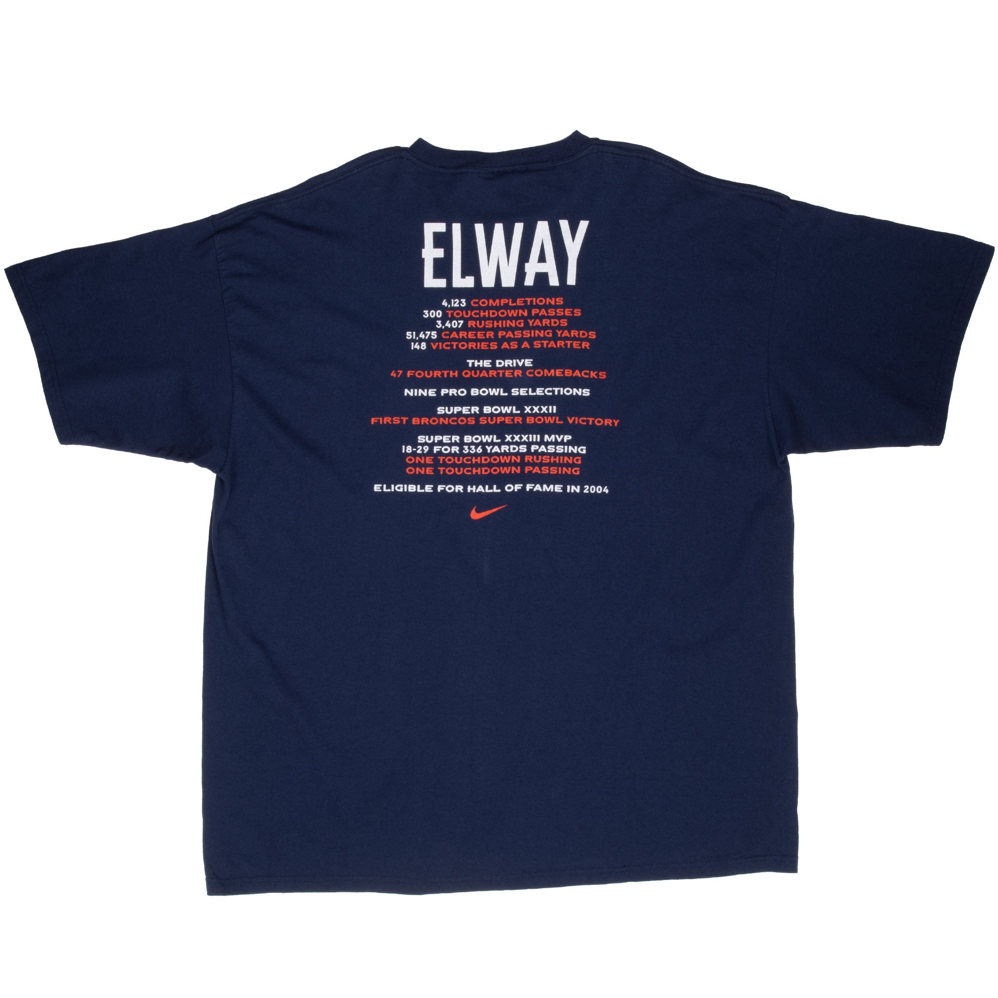 Vintage Nike Nfl Denver Broncos Elway #7 Tee Shirt 1990S Size 2XL Made In Usa