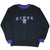 Full front view of black Sacramento Kings sweatshirt with purple trim and embroidered chest graphic