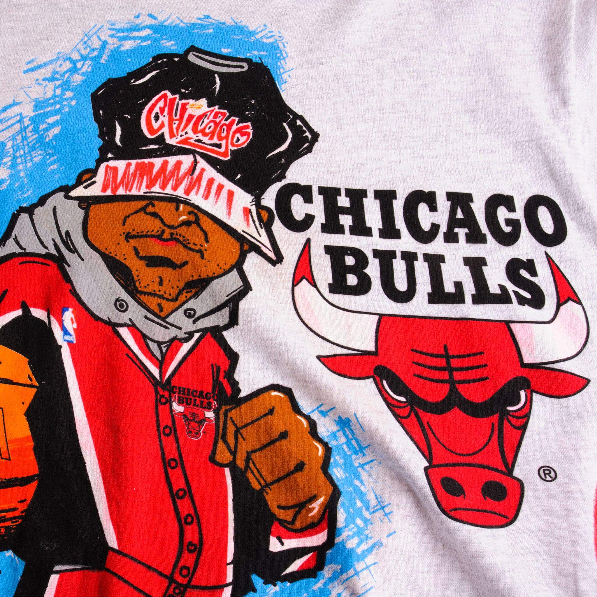 Vintage Grey All Over Print NBA Chicago Bulls 90S Tee Shirt Size Large. Made In USA