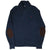 Full front of navy Polo Ralph Lauren shawl collar sweater with brown elbow patches