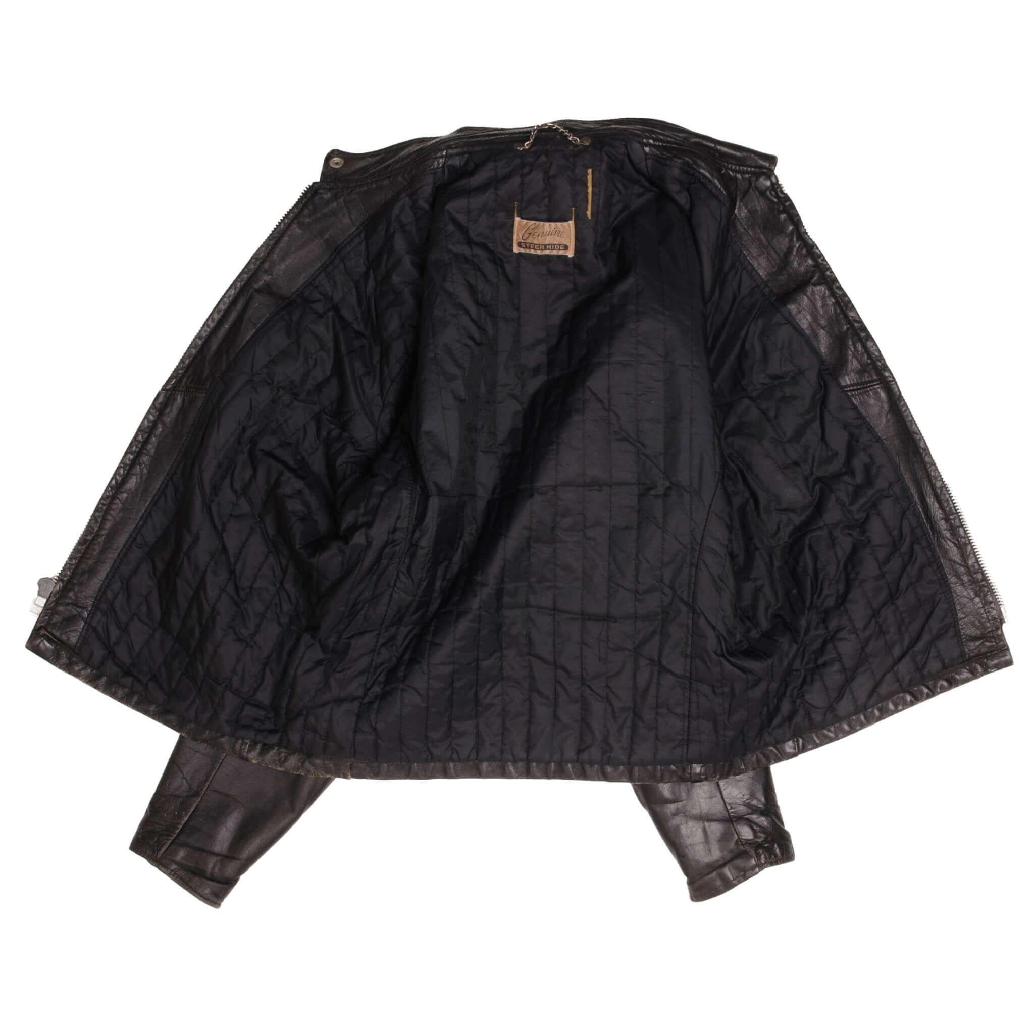 Vintage Geniune Steer Hide Black Leather Jacket Size XL    Zipper : TALON