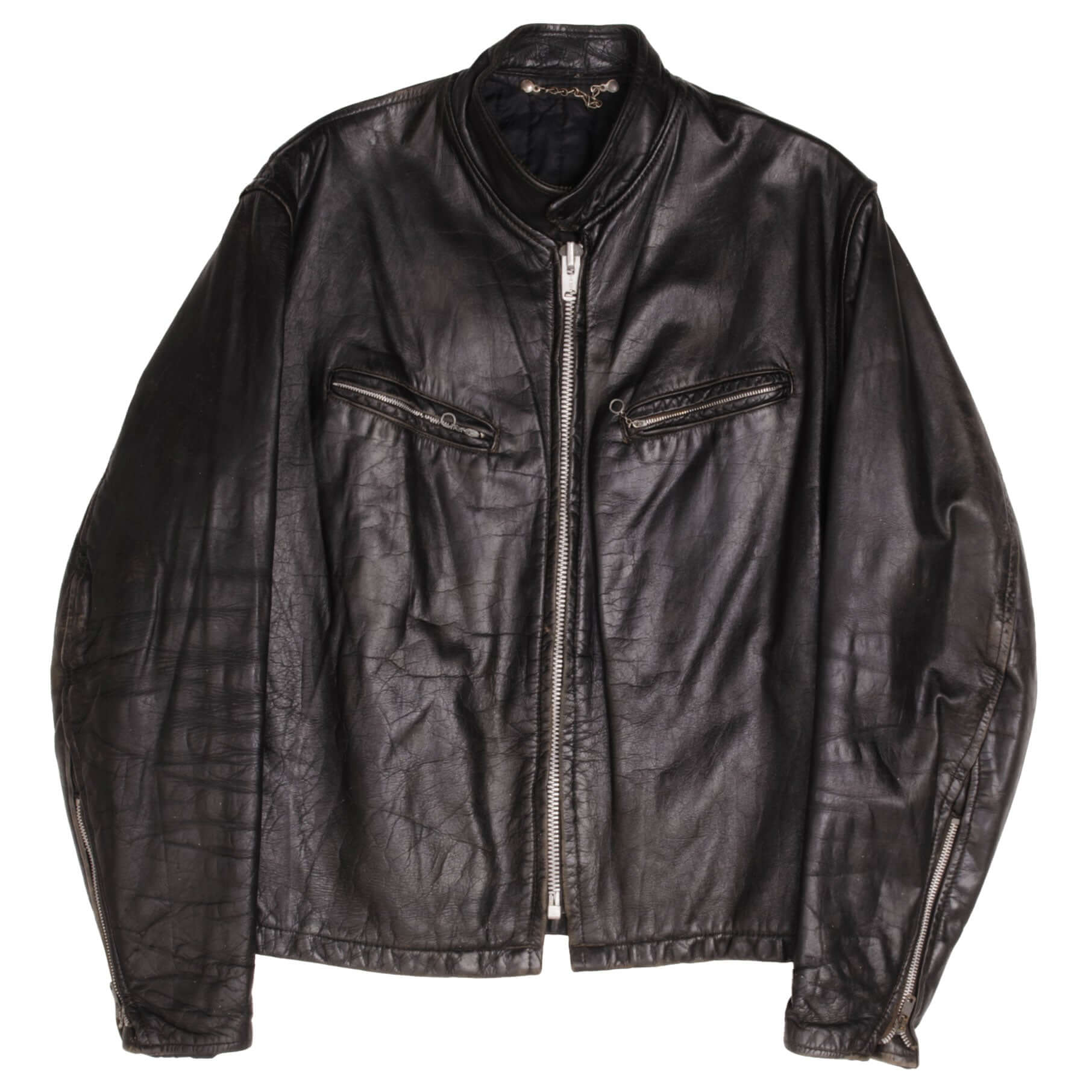 Vintage Geniune Steer Hide Black Leather Jacket Size XL    Zipper : TALON