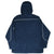Back of navy Nike fleece hoodie with white piping and small Swoosh on the sleeve