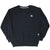 Full front view of black Starter crewneck sweatshirt with ribbed cuffs and hem