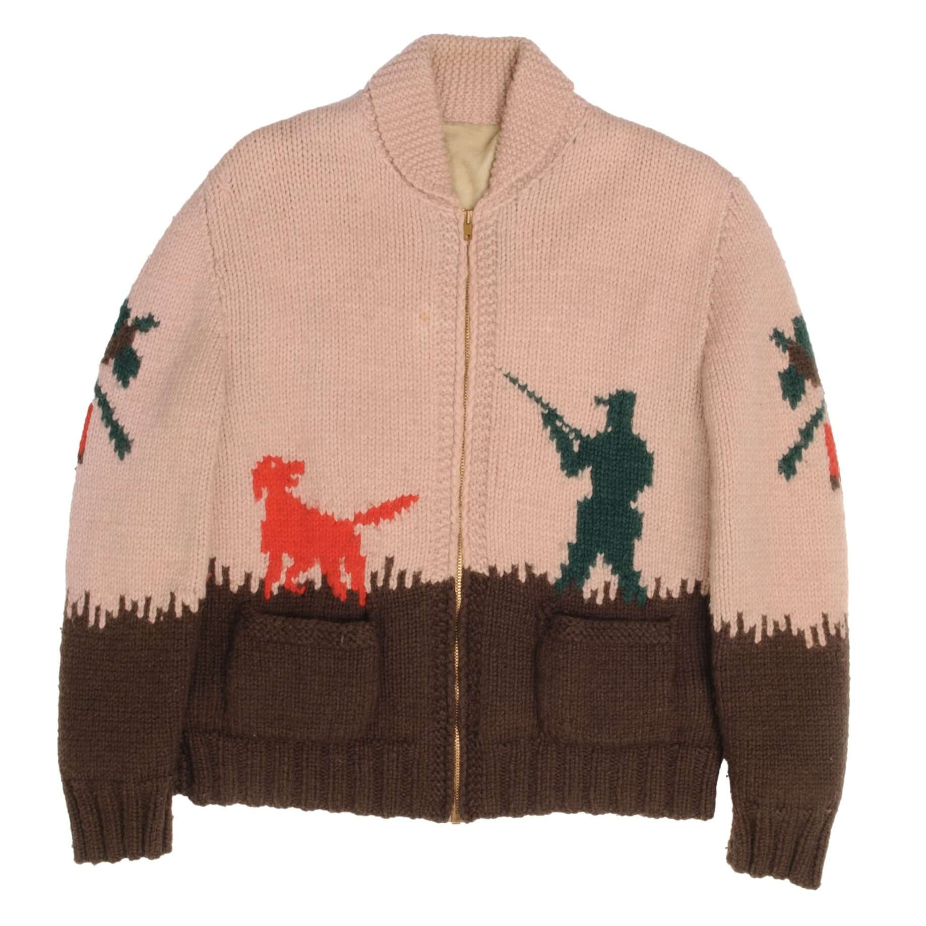 Vintage Pheasant Hunting Wool Knit Cowichan Cardigan Jacket Size Large 