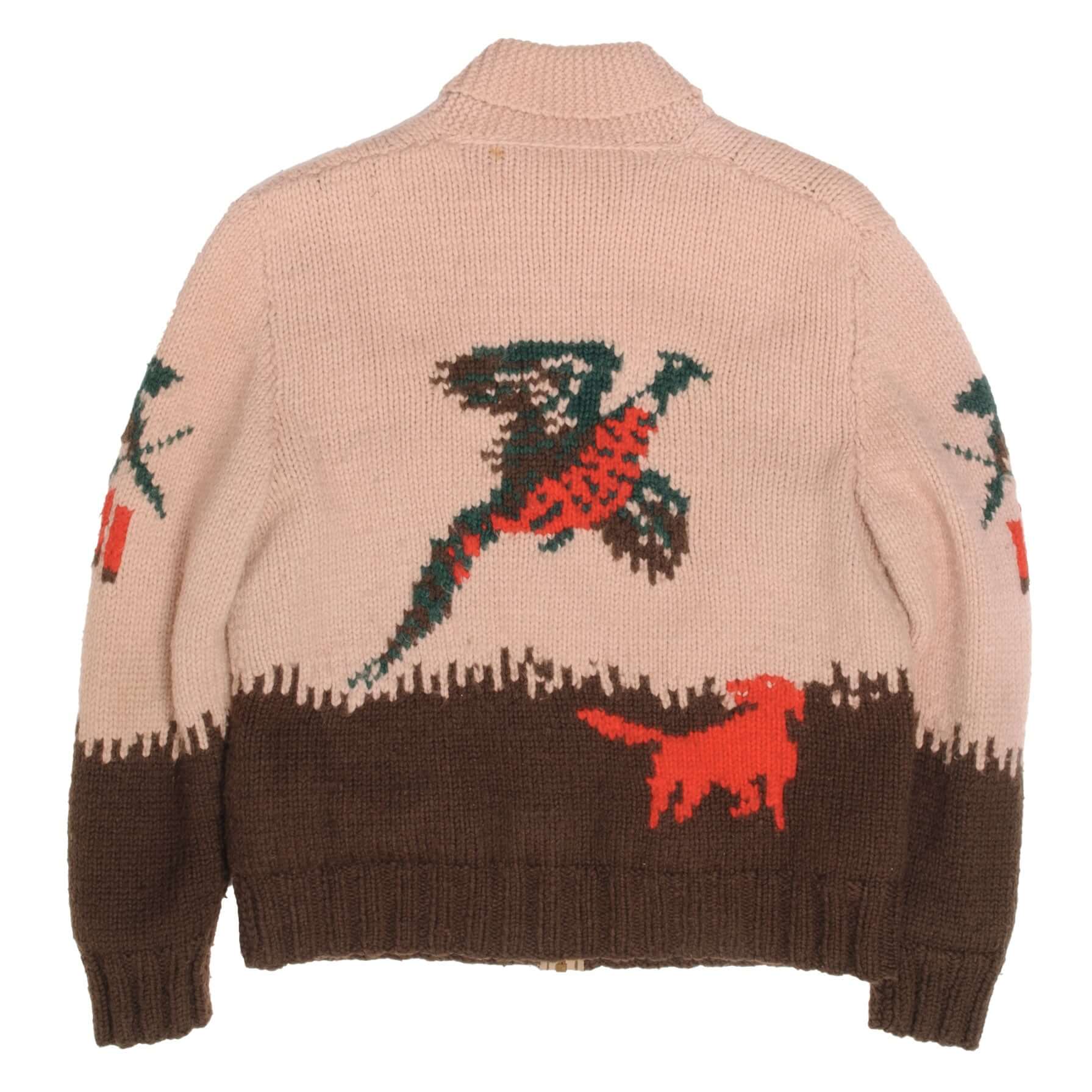 Vintage Pheasant Hunting Wool Knit Cowichan Cardigan Jacket Size Large 