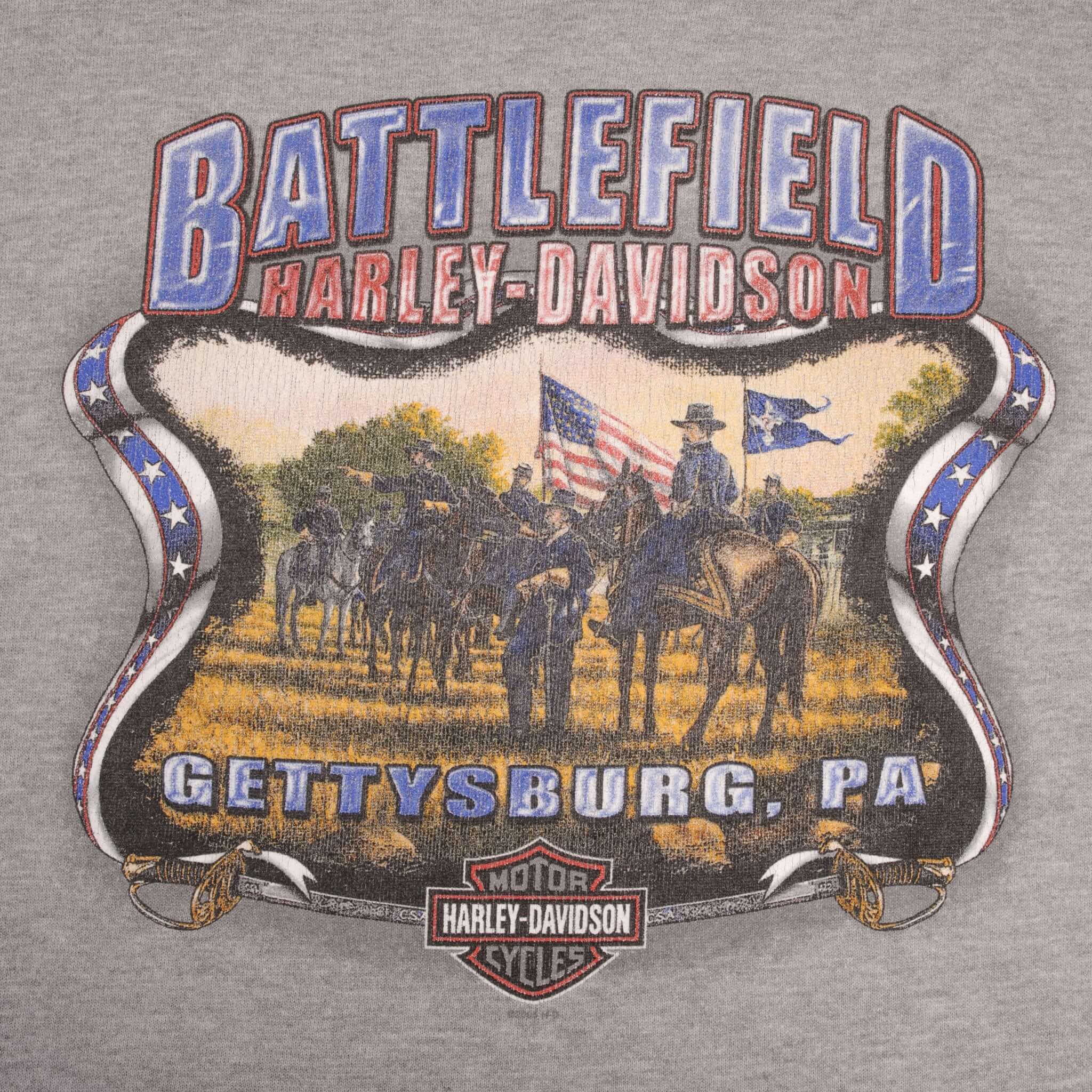 Vintage Harley Davidson Battlefield Gettysburgh, PA Grey Hoodie Sweatshirt 2005 Size XL