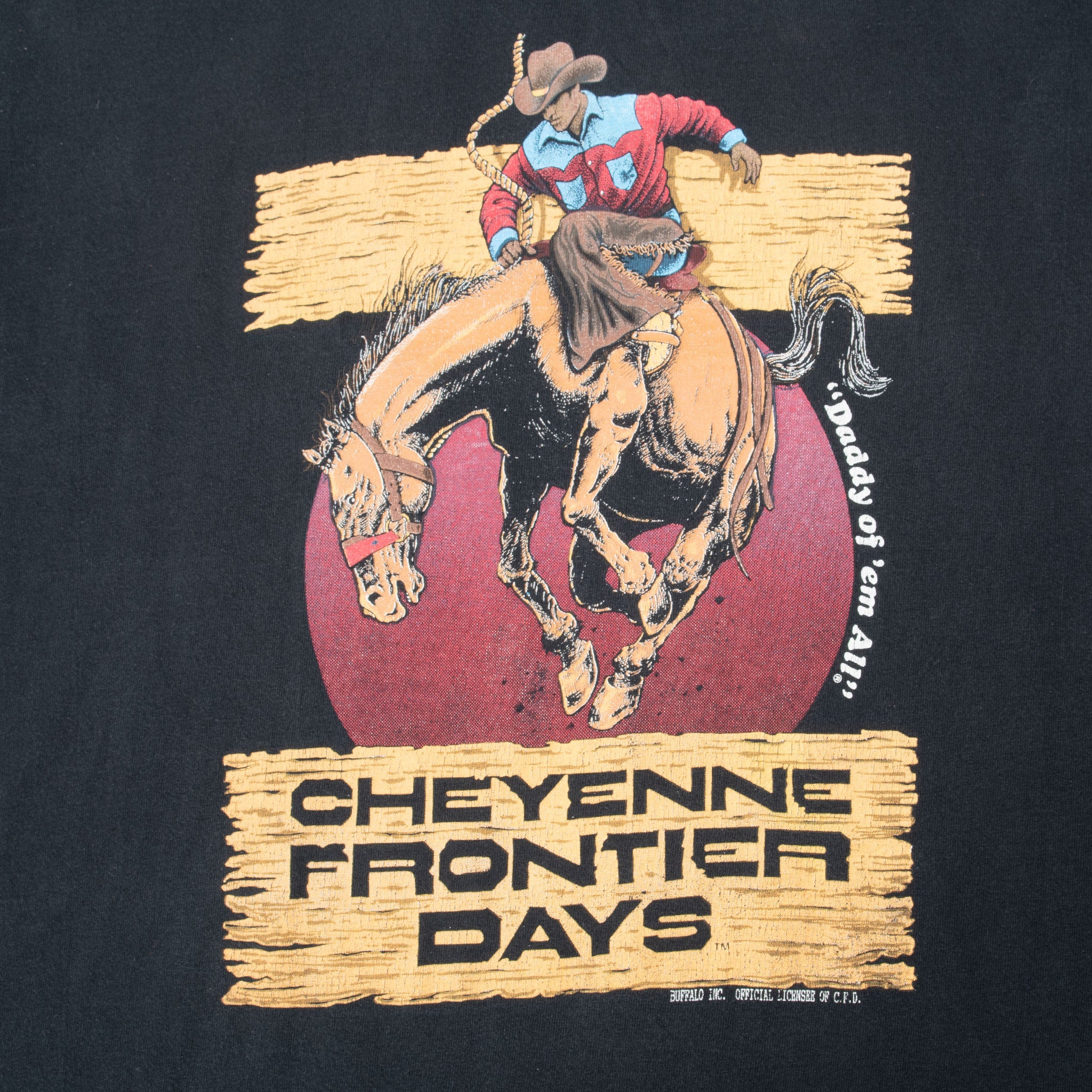 Vintage Cheyenne Frontier Days Rodeos Tee Shirt 1990S Size 2XL With Single Stitch Sleeves