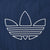 Close-up of large white outlined Adidas Trefoil logo on the navy back panel