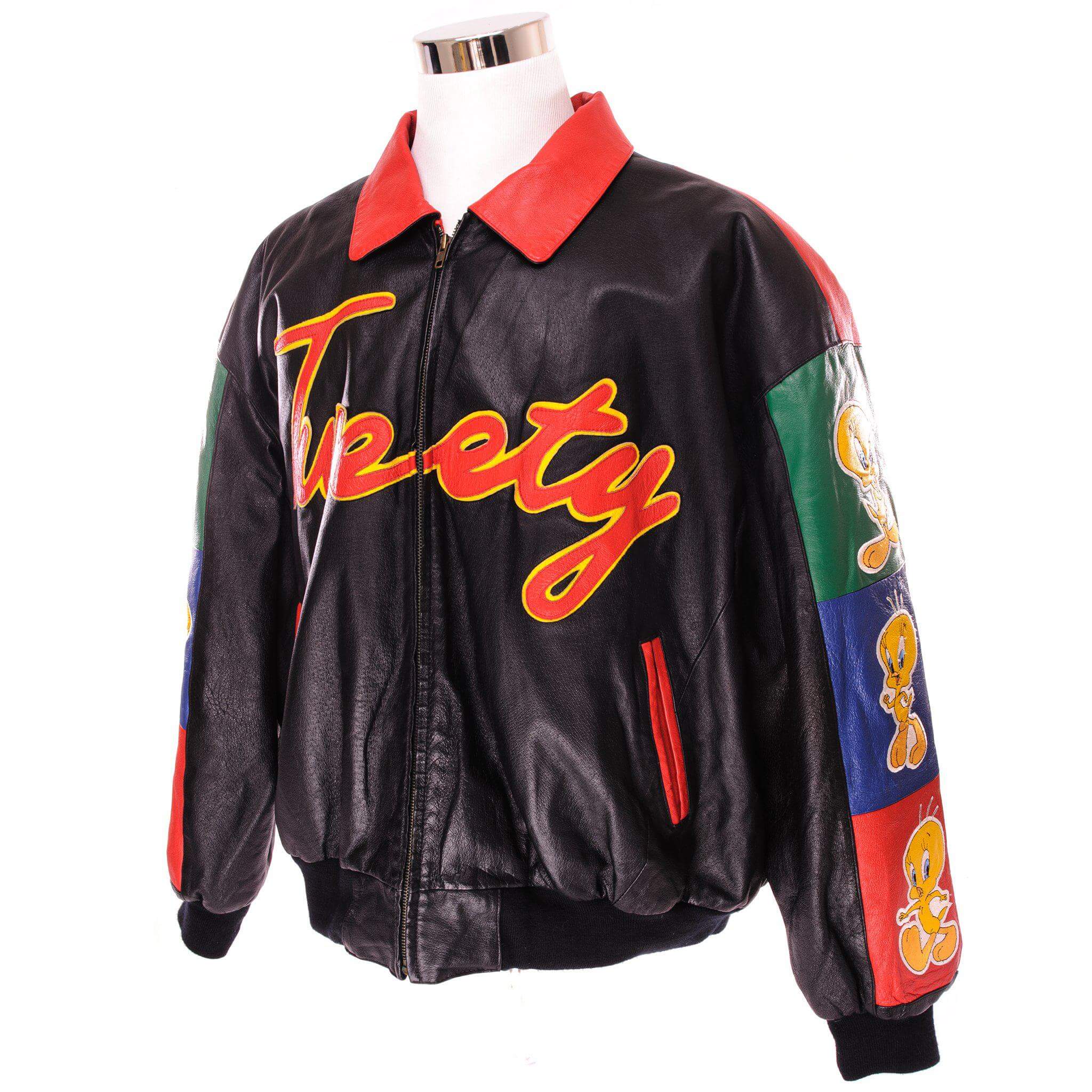 Vintage Warner Bros Looney Tunes Tweety Leather Jacket 1999 Size 3XLarge.