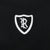 Close-up of white shield and PR monogram embroidery on black Polo Golf jacket