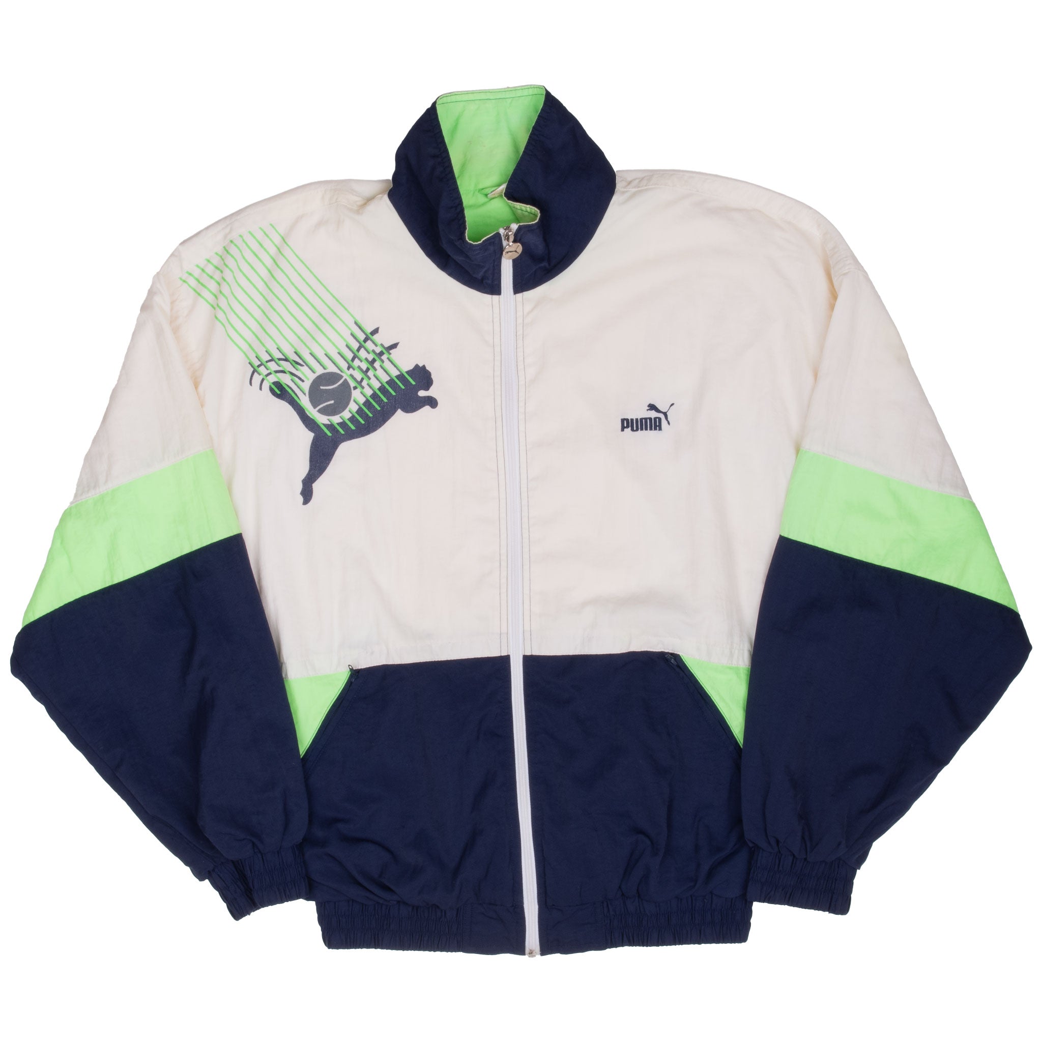 Vintage Puma Neon Windbreaker Jacket 1980S Size Large