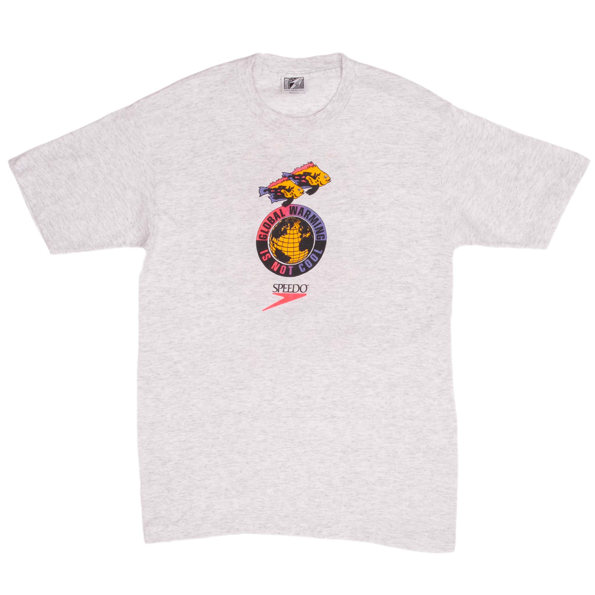 Vintage Speedo Fishes Global Warming Is Not Cool 1990S Tee Shirt Size Medium Made In Usa With Single Stitch Sleeves