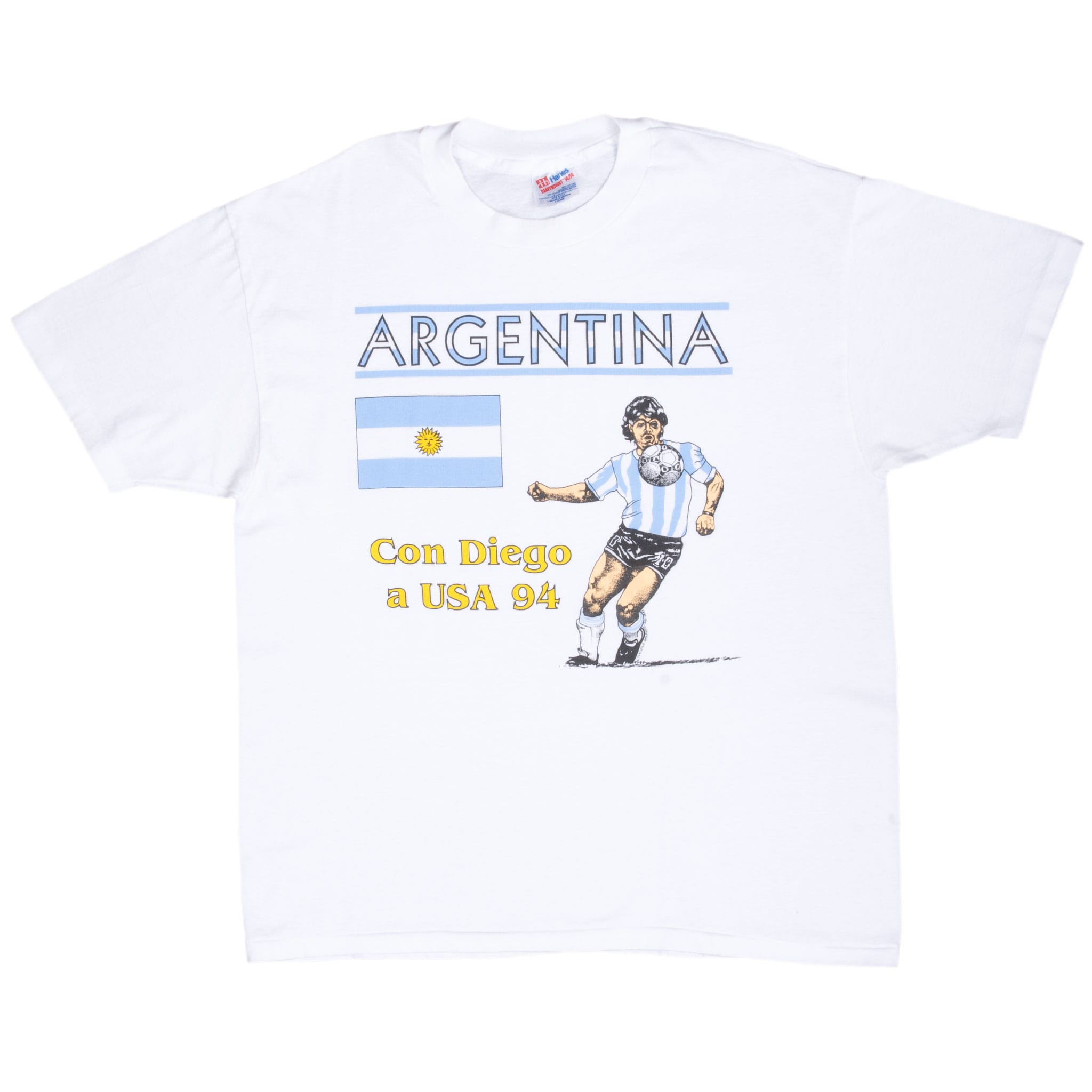 Vintage Soccer World Cup Argentina Diego Maradona 1994 Usa Tee Shirt Size XL Made In Usa With Single Stitch Sleeves
