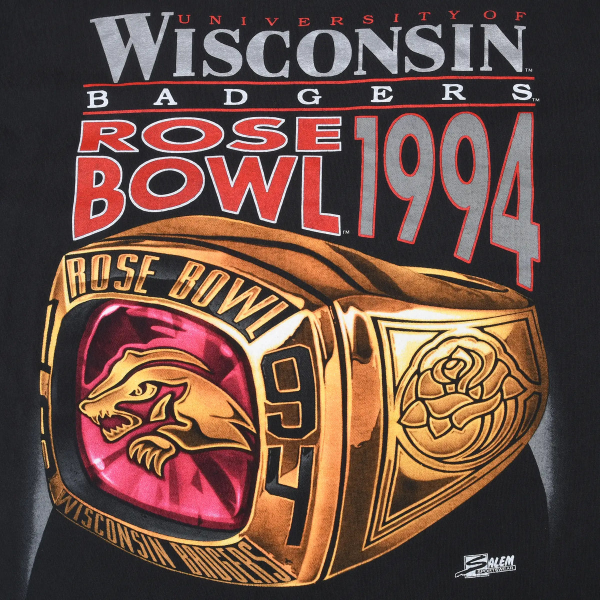 Close-up of Wisconsin Badgers 1994 Rose Bowl championship ring graphic