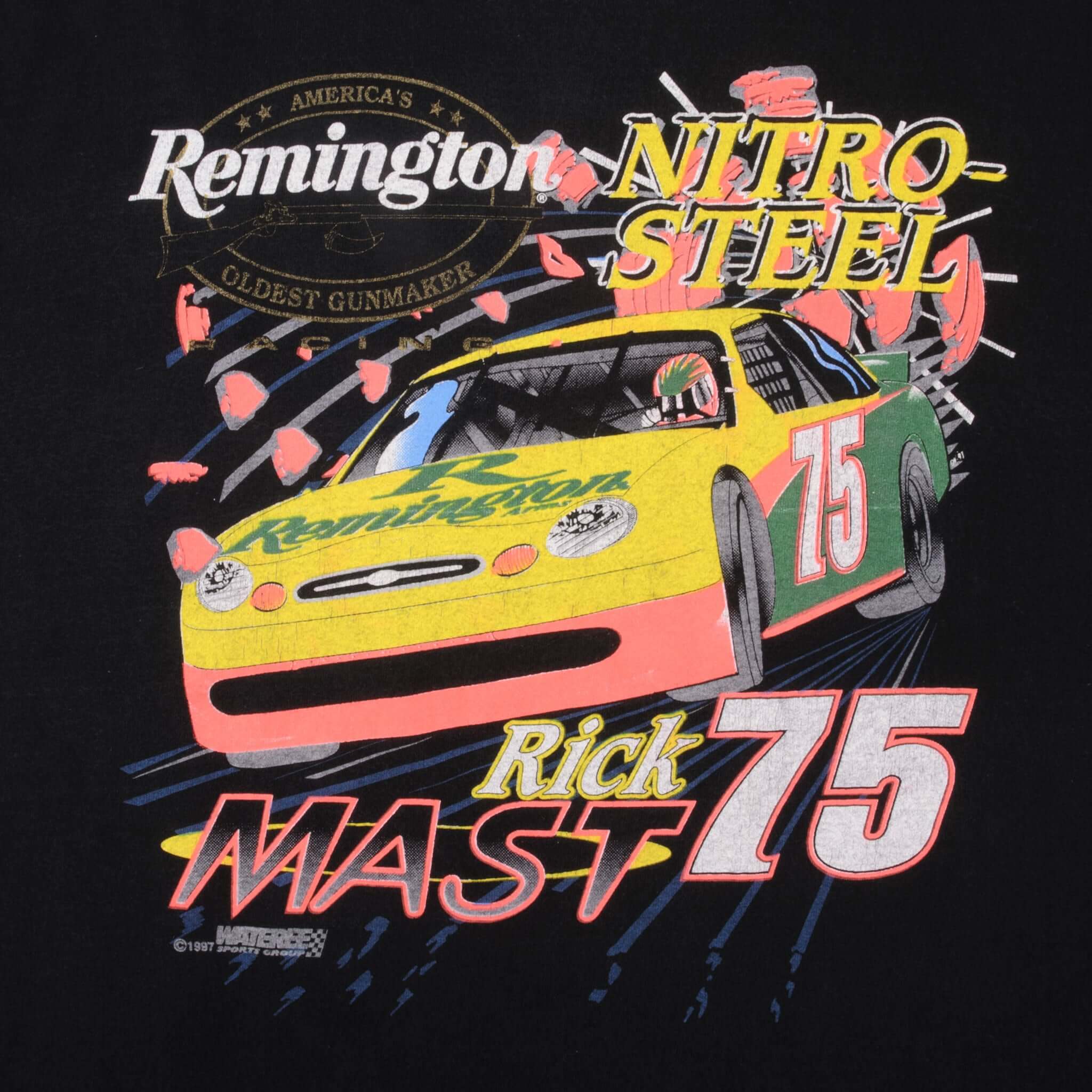 Vintage Nascar Rick Mast Remington Tee Shirt 1997 Size 2XL Made In Usa With Single Stitch Sleeves