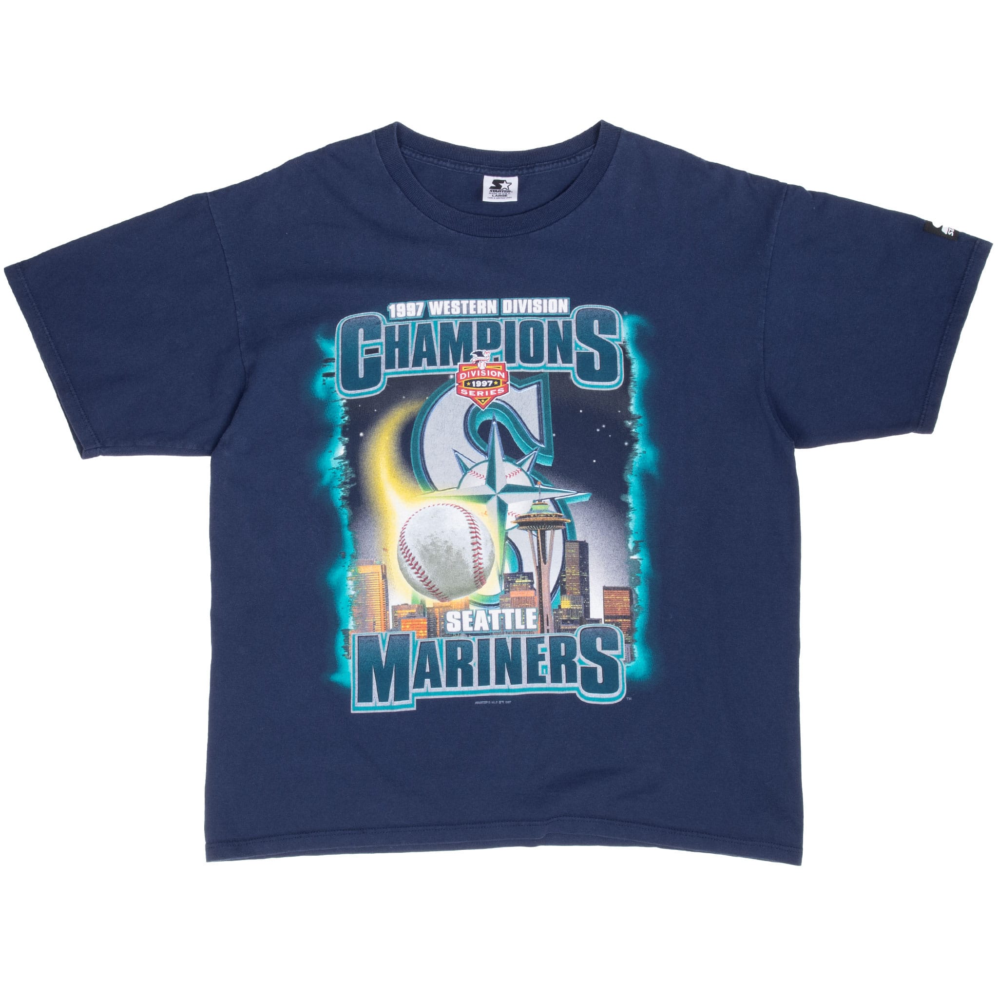 Vintage Mlb Seattle Mariners Western Champion 1997 Starter Tee Shirt Size Large With Single Stitch Sleeves