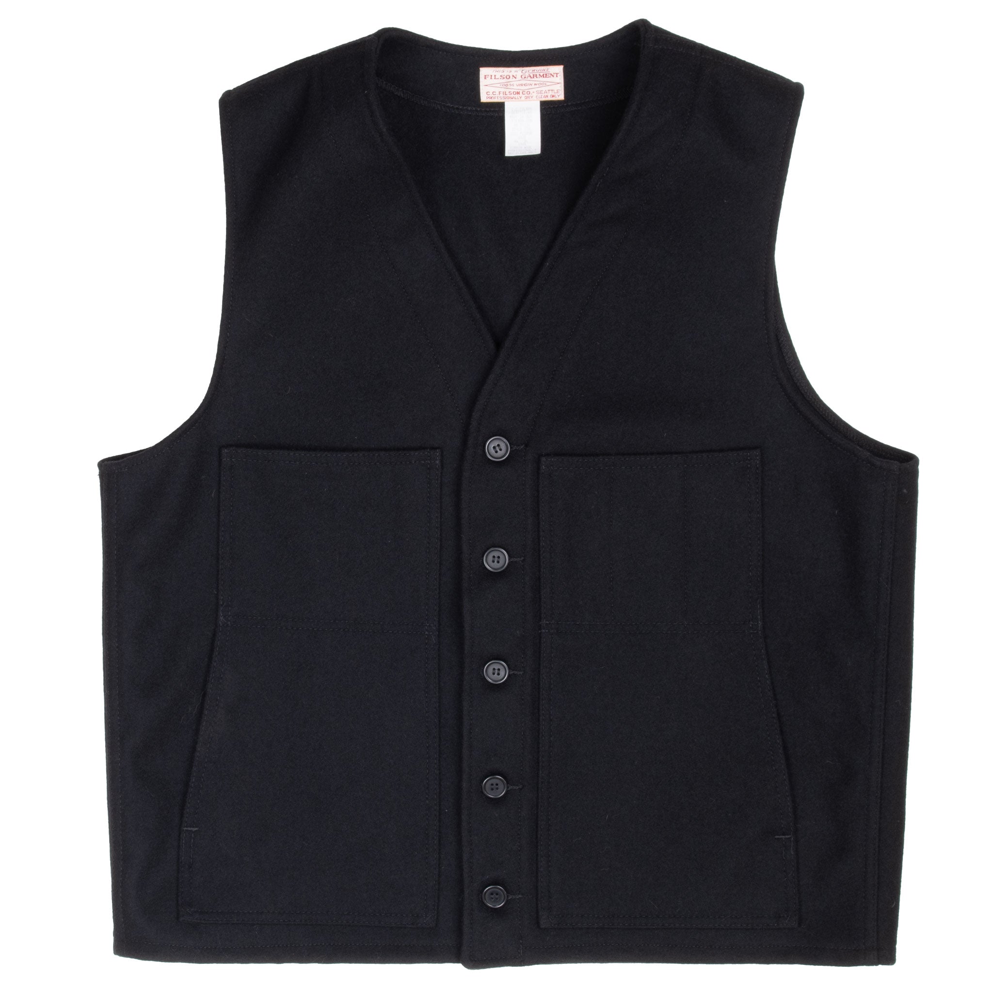 VINTAGE CC FILSON BLACK WOOL VEST SIZE 46 2000S MADE IN USA