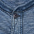 Close-up of ribbed henley collar and top button on blue striped Polo Ralph Lauren T-shirt