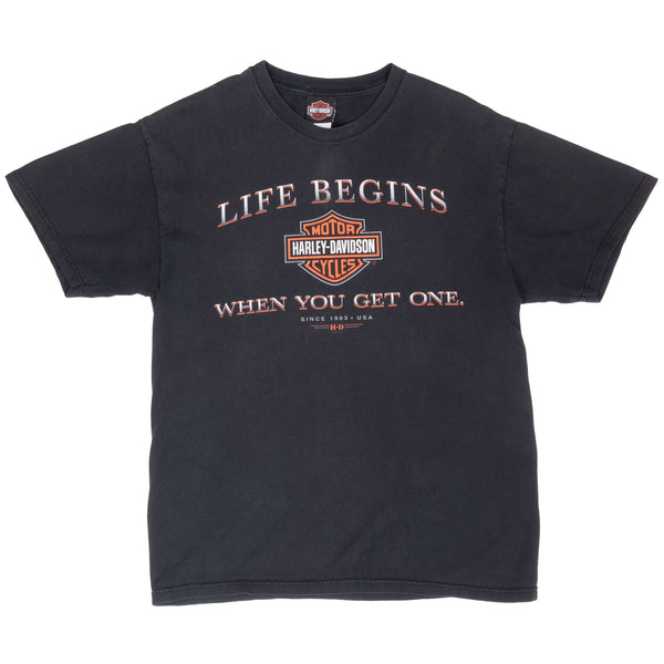 Vintage Harley Davidson Life Begins Tee Shirt 2003 Size Large Made In Usa