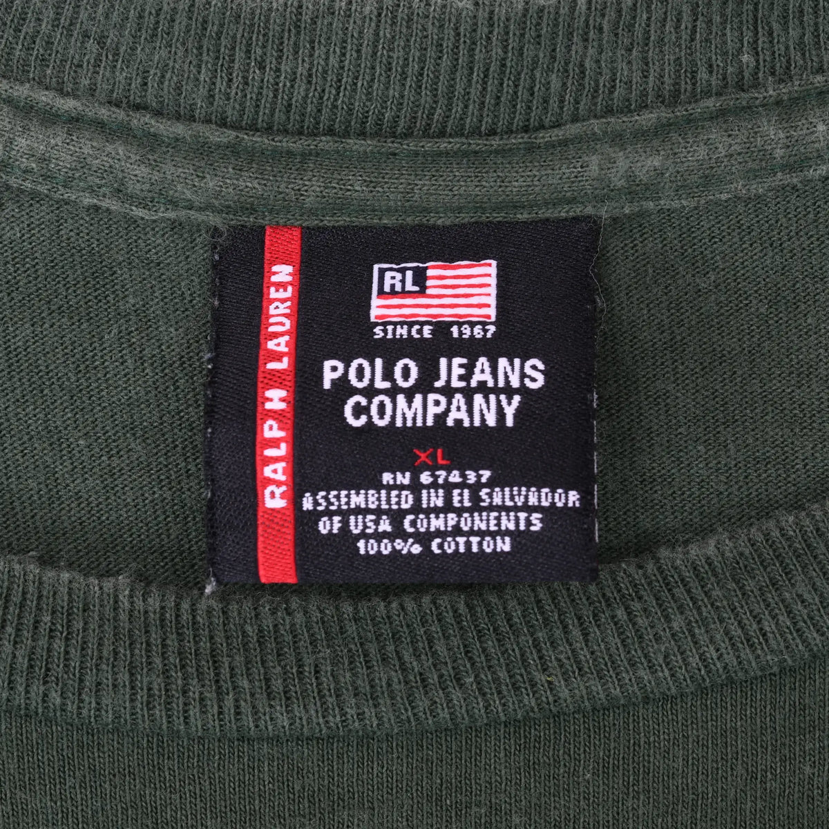 Ralph Lauren Polo Jeans Company XL neck label on green shirt