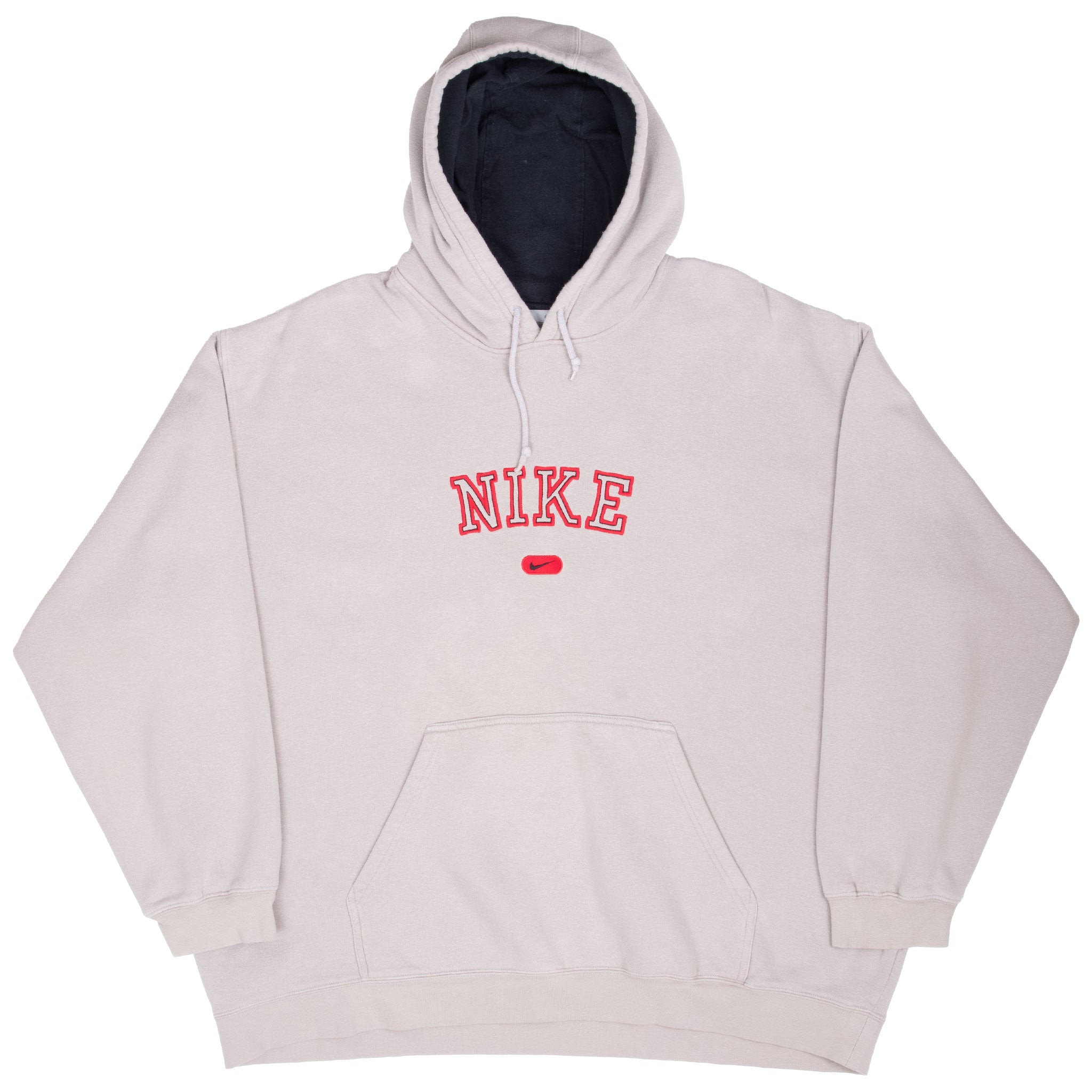 Vintage Nike Spellout Swoosh Beige Hoodie Sweatshirt 2000S Size 2XL