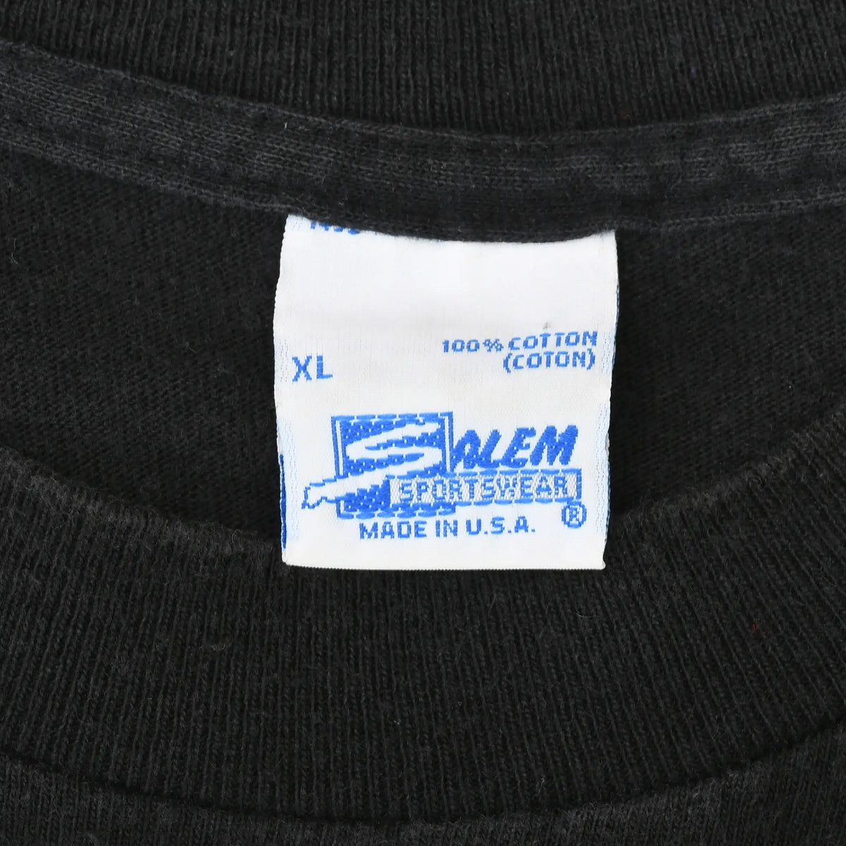 Salem Sportswear neck tag marked XL, 100% cotton, and made in U.S.A.