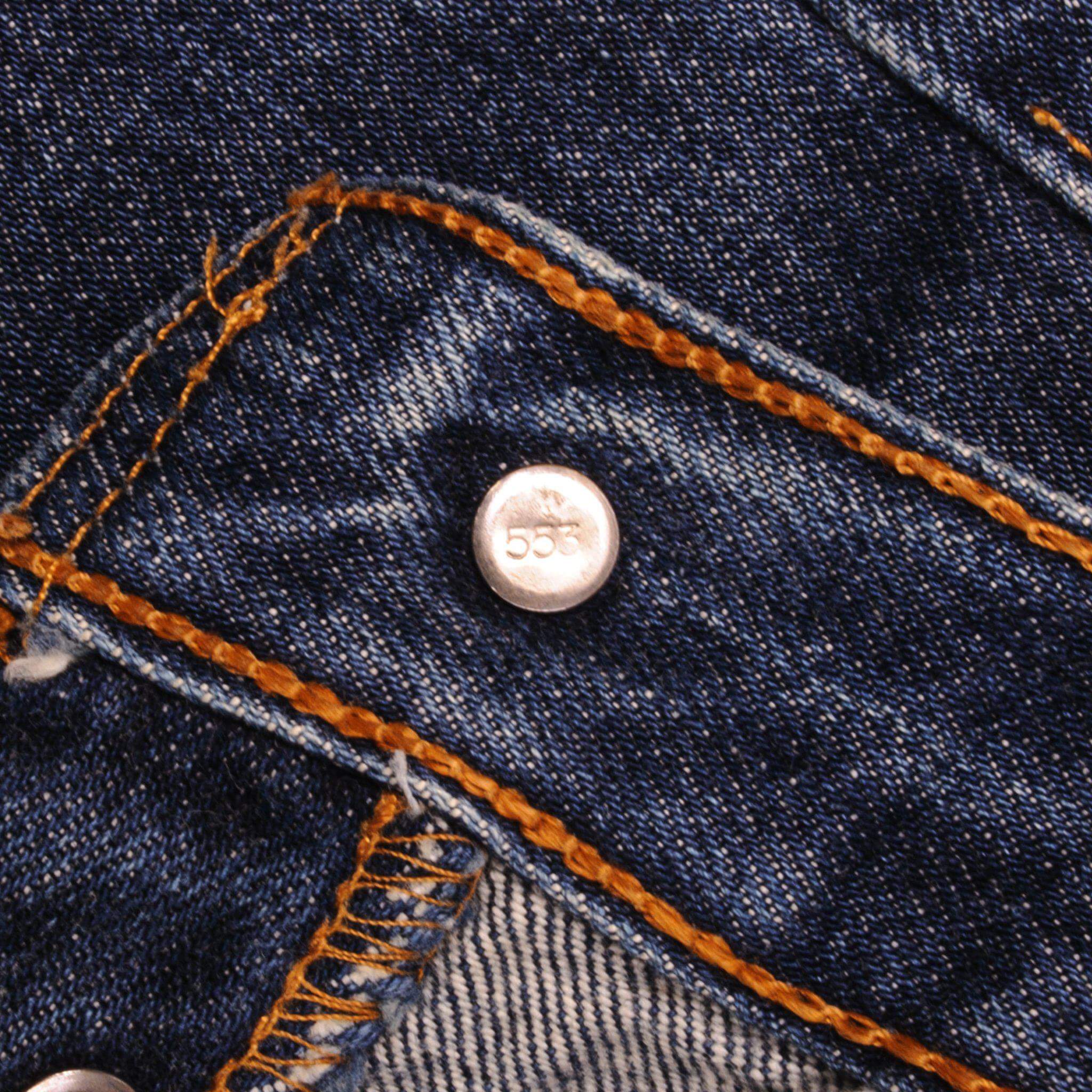 Beautiful Indigo Levis 501 Jeans Made in USA with a very dark wash .  Size on Tag 27X32  ACTUAL SIZE 27X28  Back Button #553