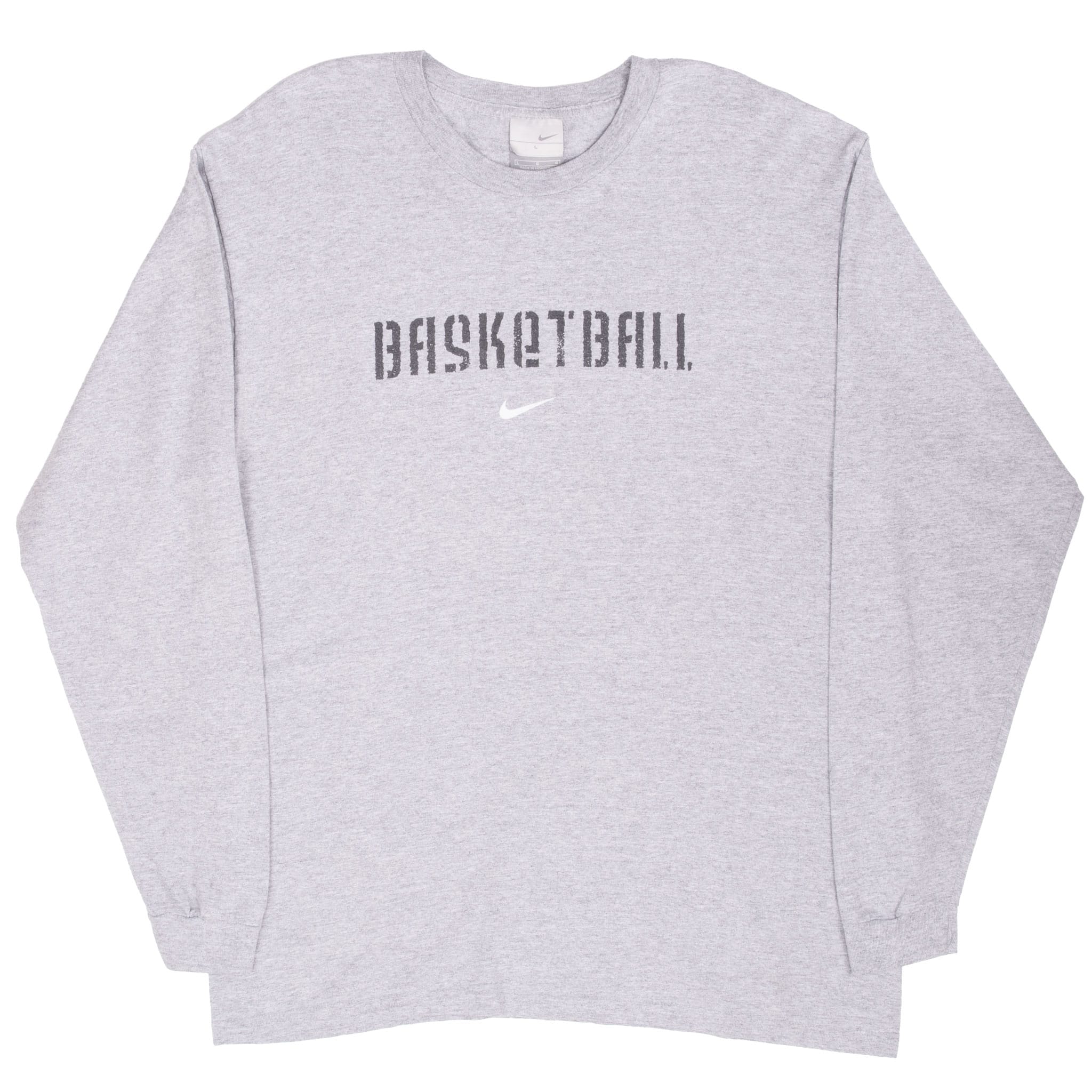 Vintage Nike Basketball Center Swoosh Grey Long Sleeve Tee Shirt 2000S Size Large