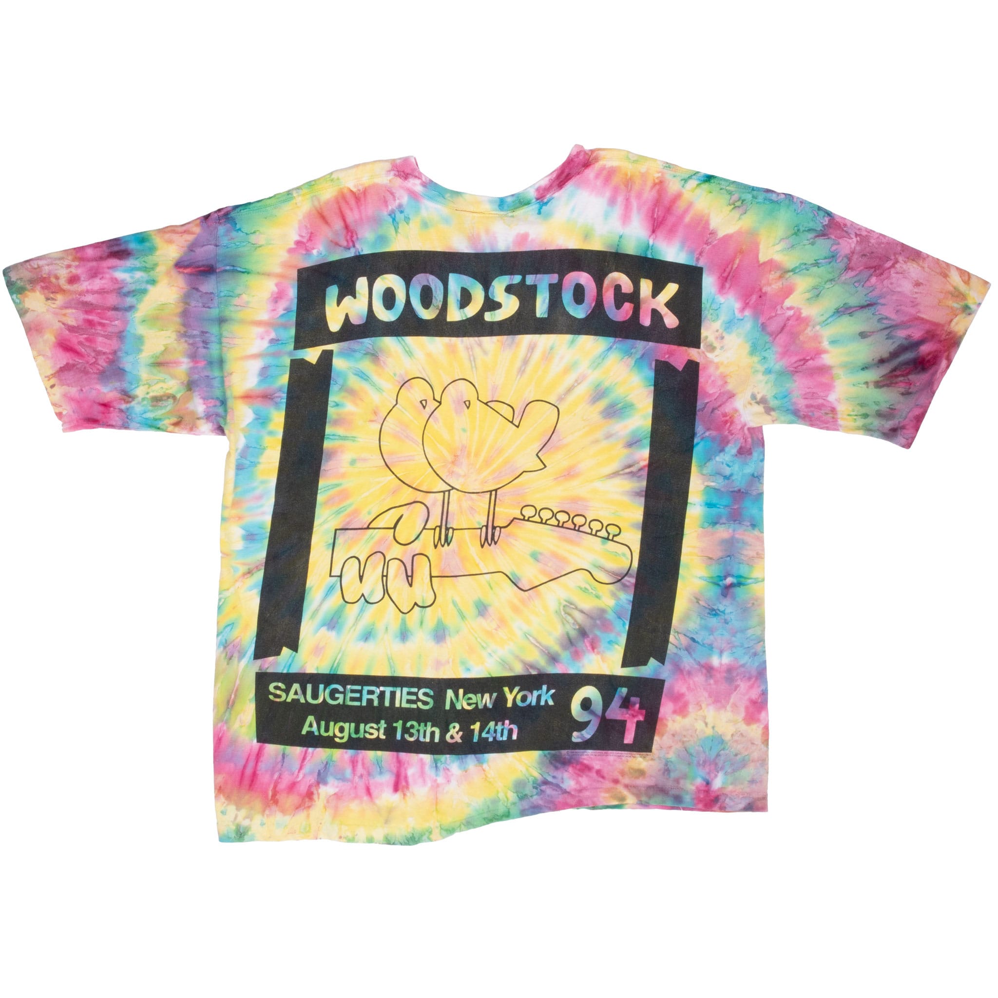 Vintage Tie Dye Woodstock 1994 Tee Shirt Size Xl Made In Usa With Single Stitch Sleeves