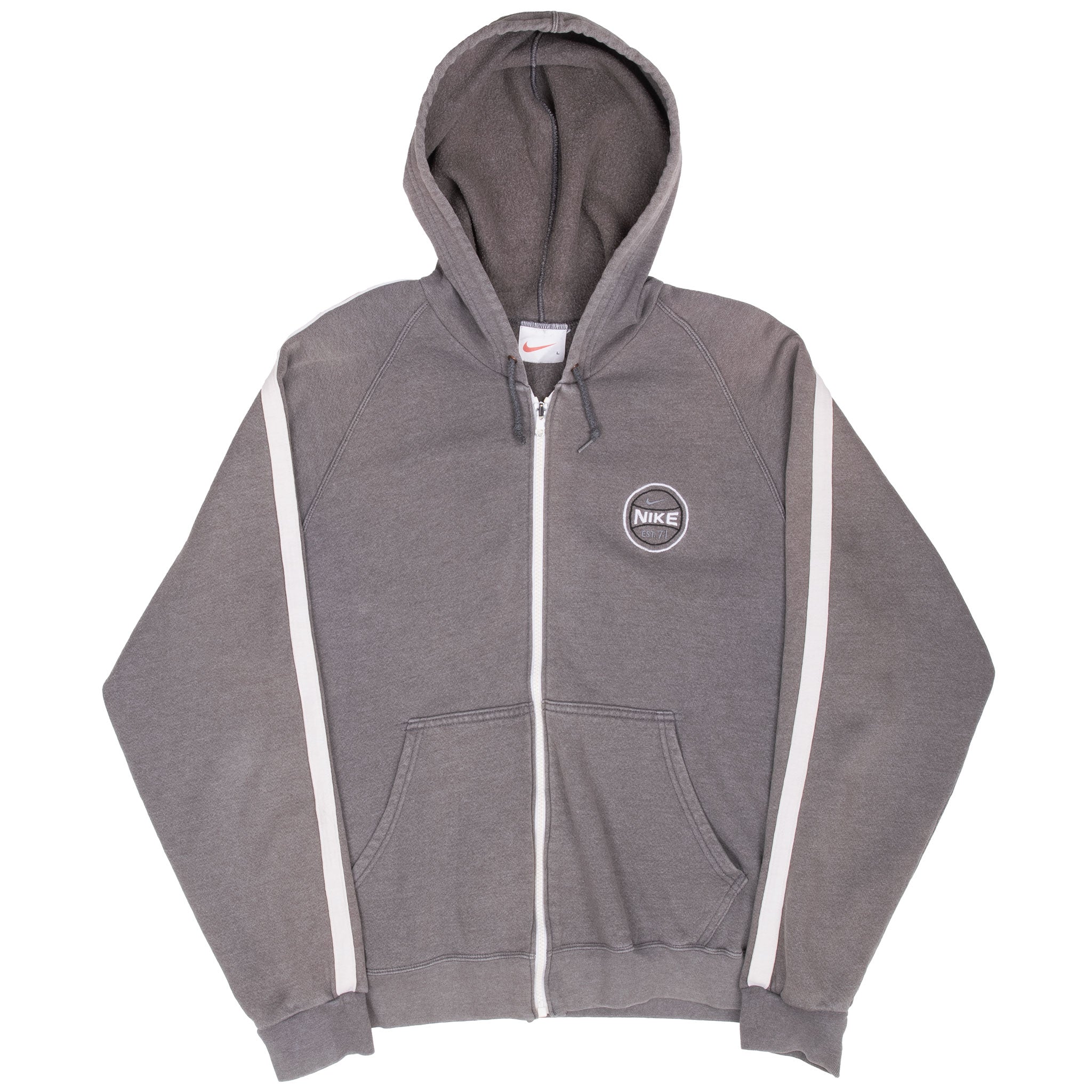 Vintage Nike Grey Full Zip Hoodie Sweatshirt 1990S Size Large