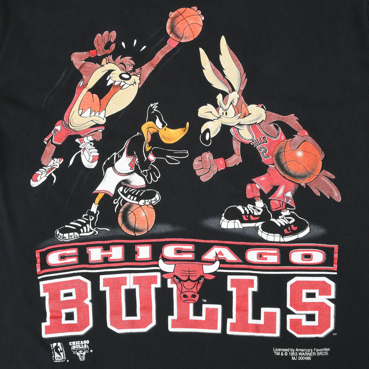 Chicago Bulls graphic with Taz, Daffy Duck and Wile E. Coyote playing basketball