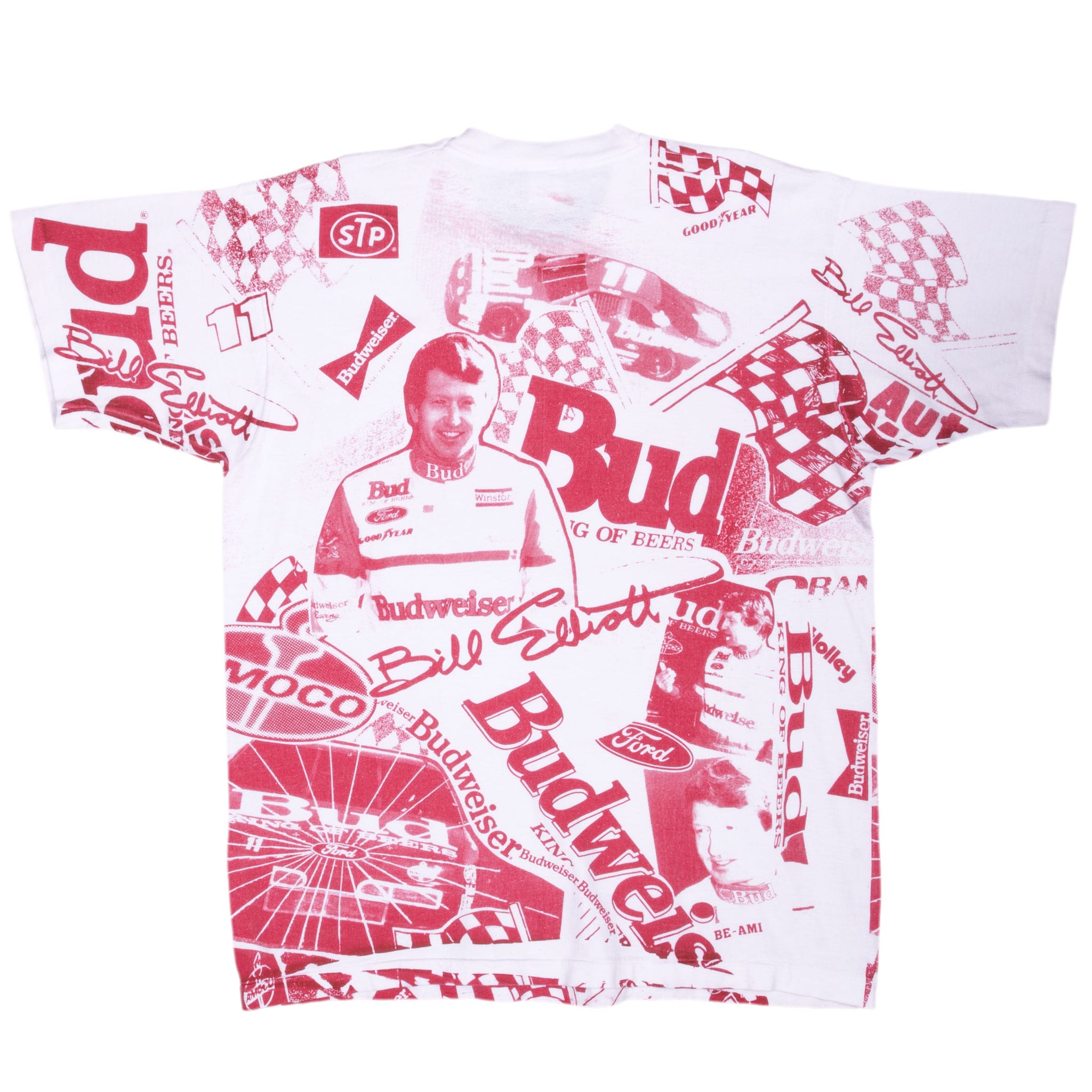 Vintage Nascar Bill Elliott Budweiser 1992 All Over Print Tee Shirt Size Xl Made In Usa Single Stitch Sleeves