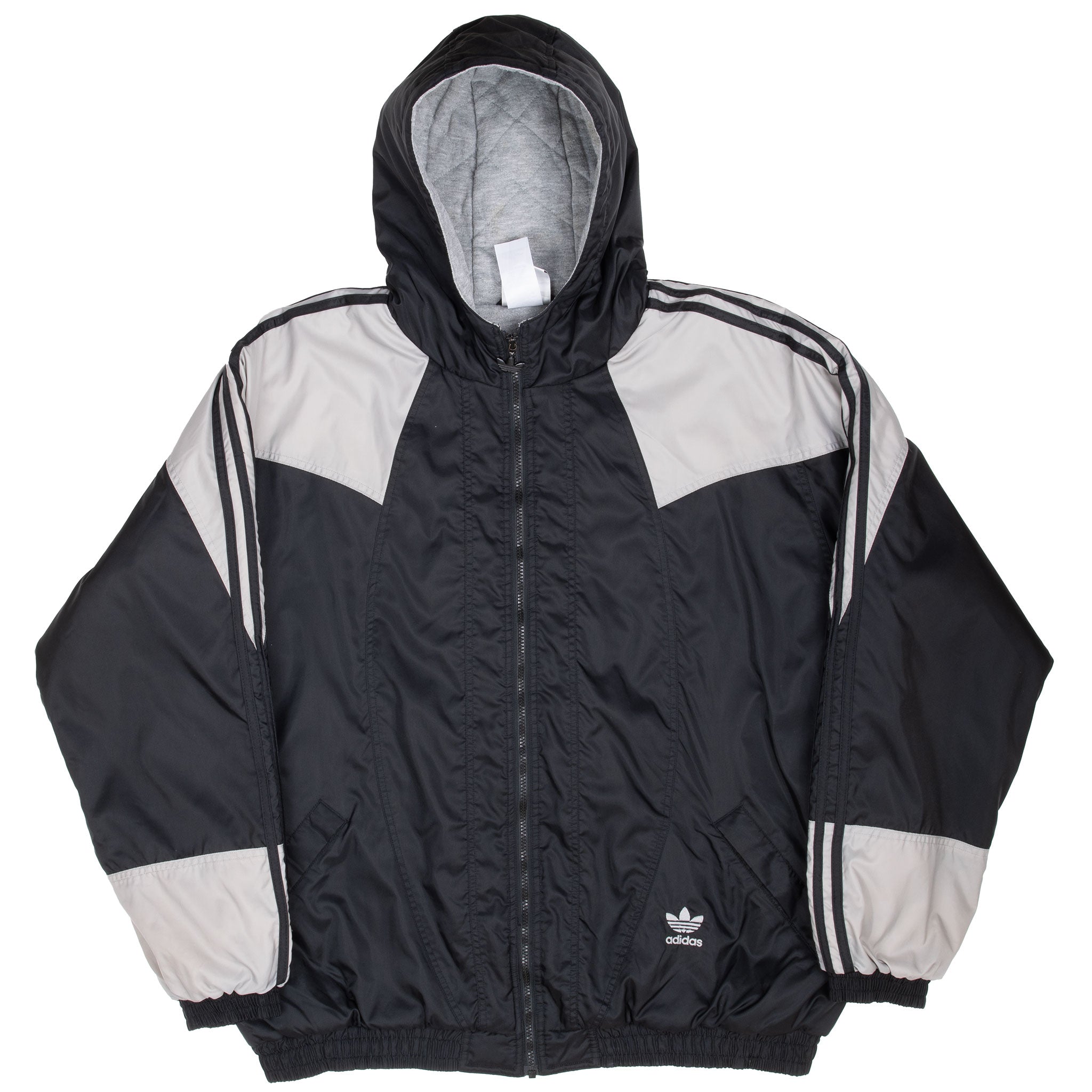 Vintage Adidas Black Heavy Windbreaker Hooded Jacket 2000S Size XL