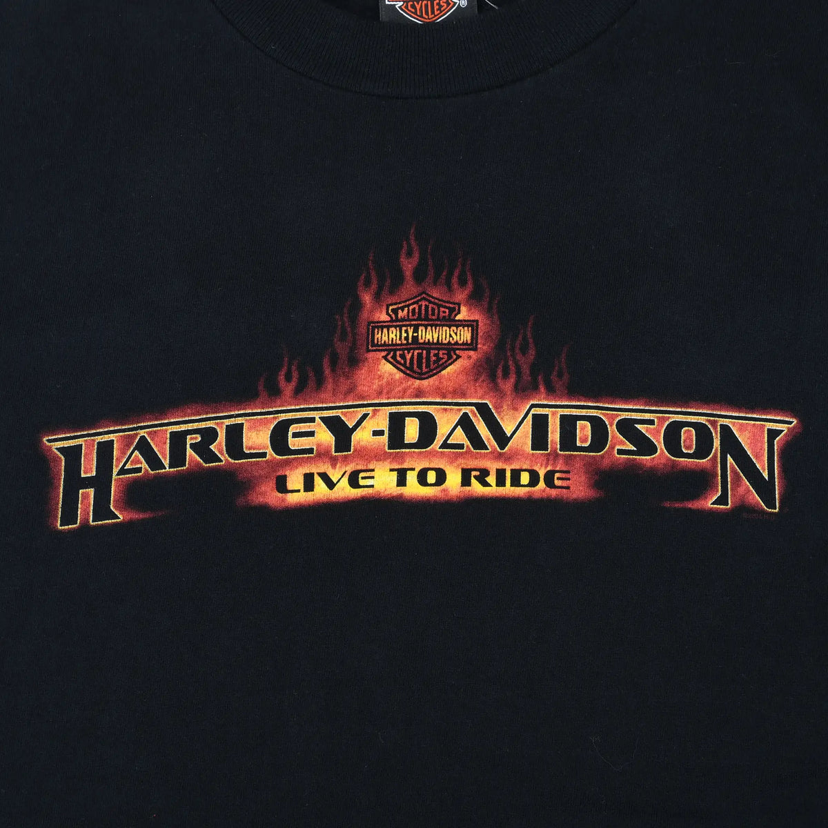 Close-up of flaming Harley-Davidson Live to Ride front chest print