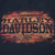 Front print detail showing distressed orange and black Harley-Davidson graphic
