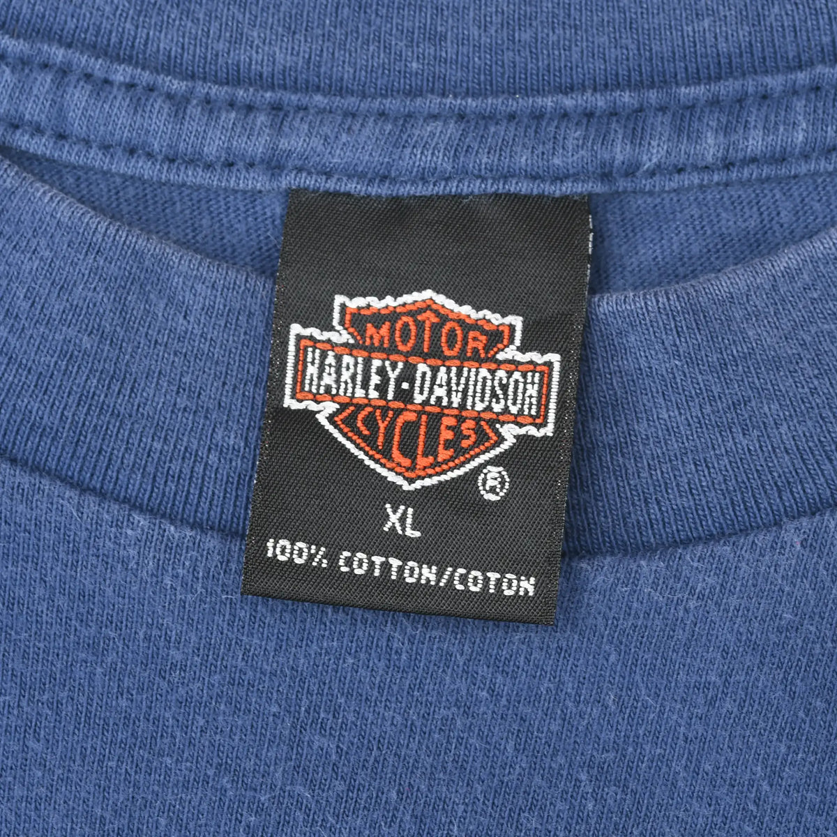 Harley-Davidson XL 100% cotton neck tag on blue T-shirt