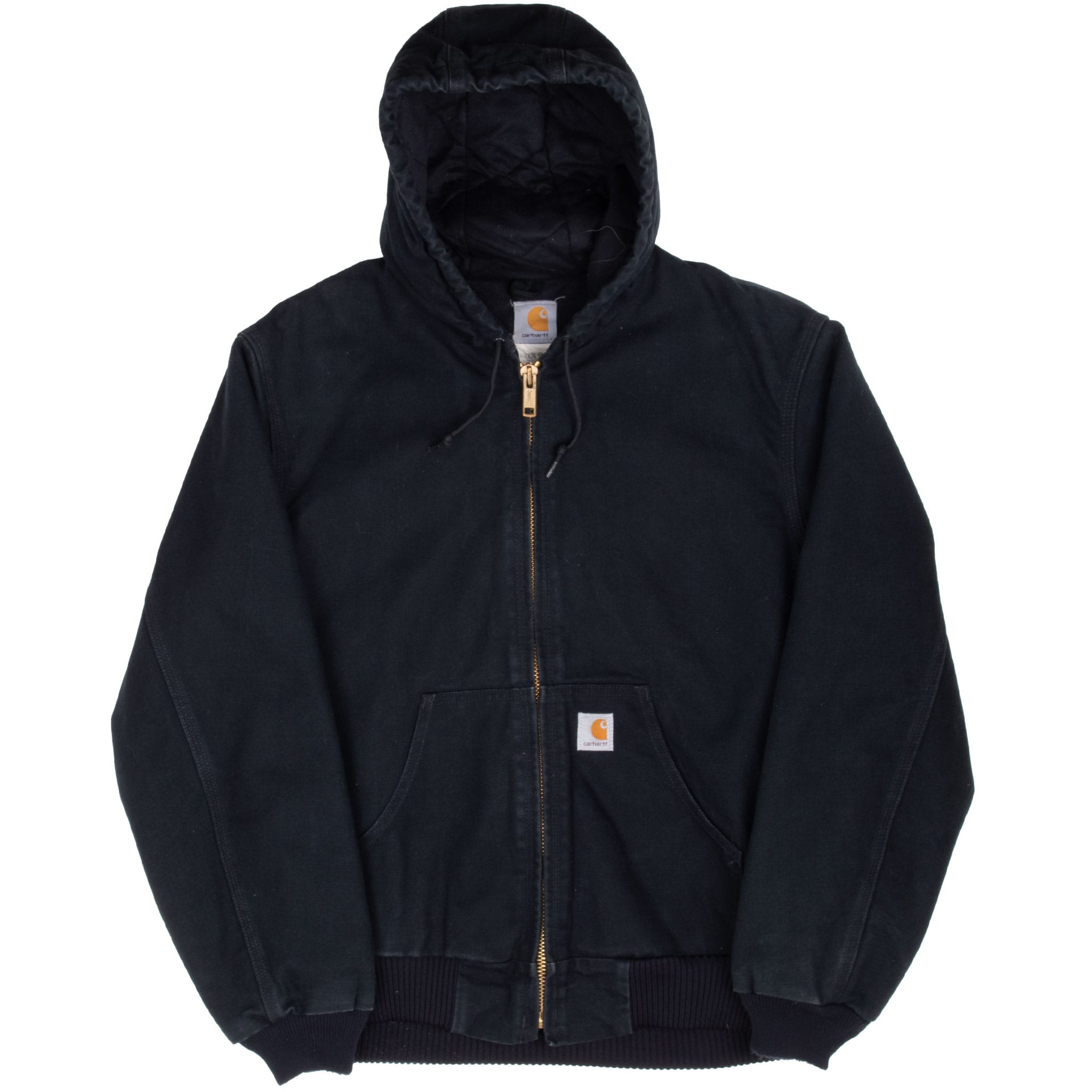 Vintage Carhartt Black Hooded Active Jacket J140Blk 2010 Size Medium Made In Usa