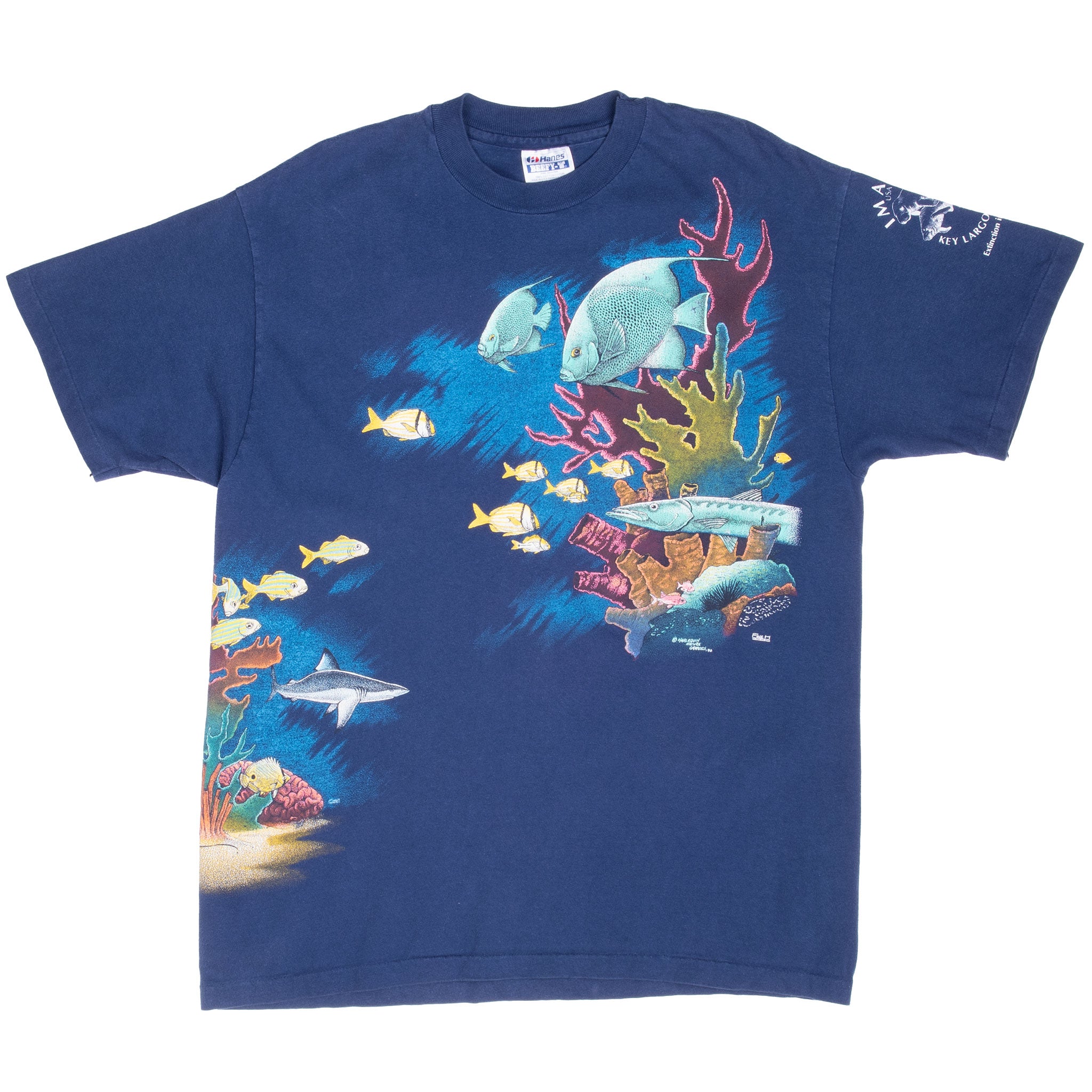 Vintage Animal Print Key Largo Fish Oceans Tee Shirt 1990 Size Medium Made In Usa