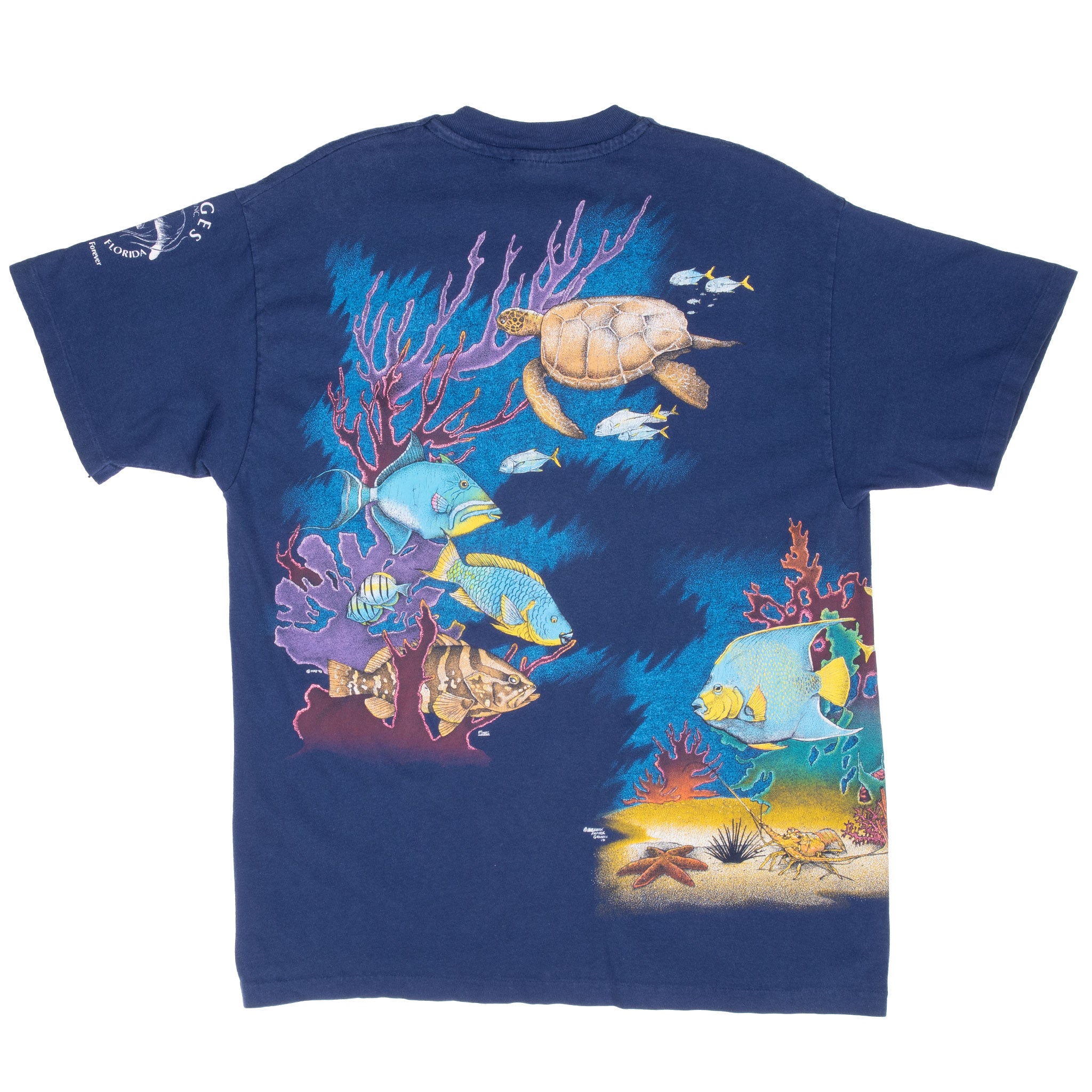 Vintage Animal Print Key Largo Fish Oceans Tee Shirt 1990 Size Medium Made In Usa