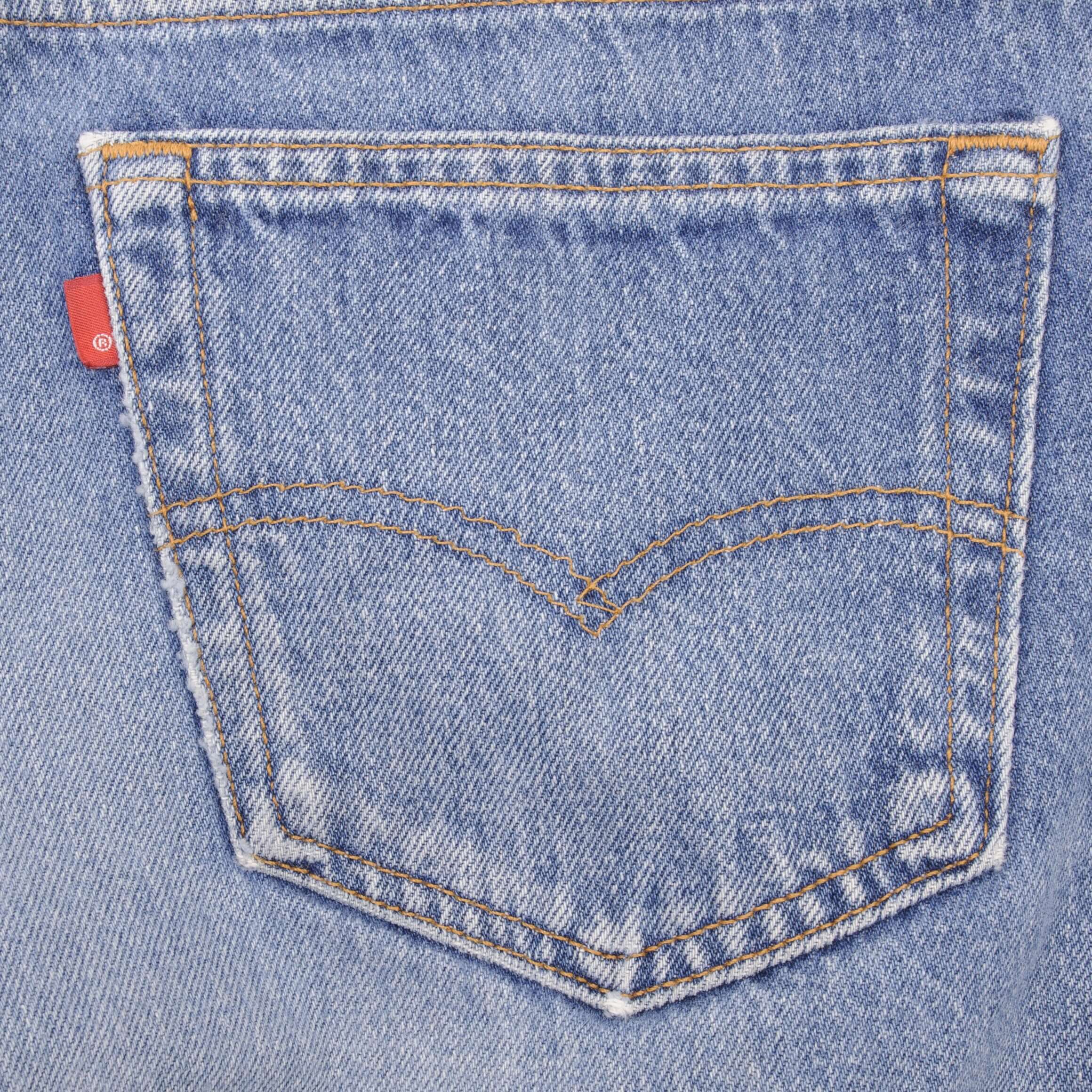 Beautiful Indigo Levis 501 Jeans 1990s Made in USA with Medium Light Wash With Light Whiskers Size on tag 36X36 Actual Size 34X33 Back Button #552