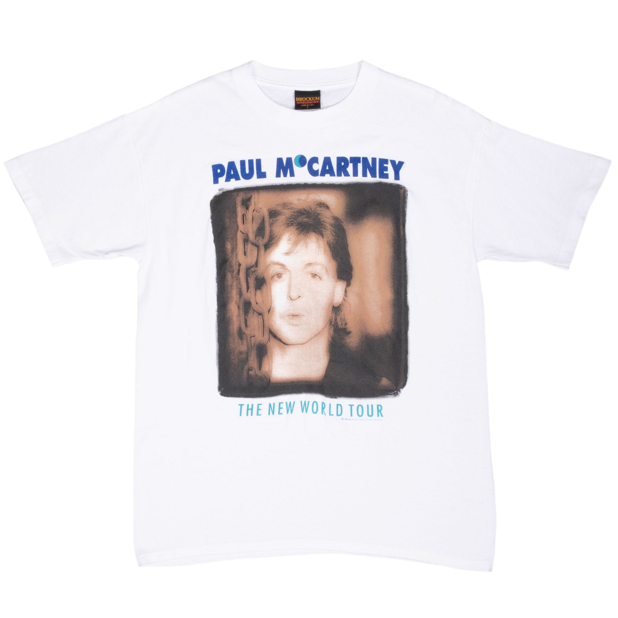 Vintage Paul Mc Cartney The New World Tour 1993 Tee Shirt Size Large Made In Usa With Single Stitch Sleeves