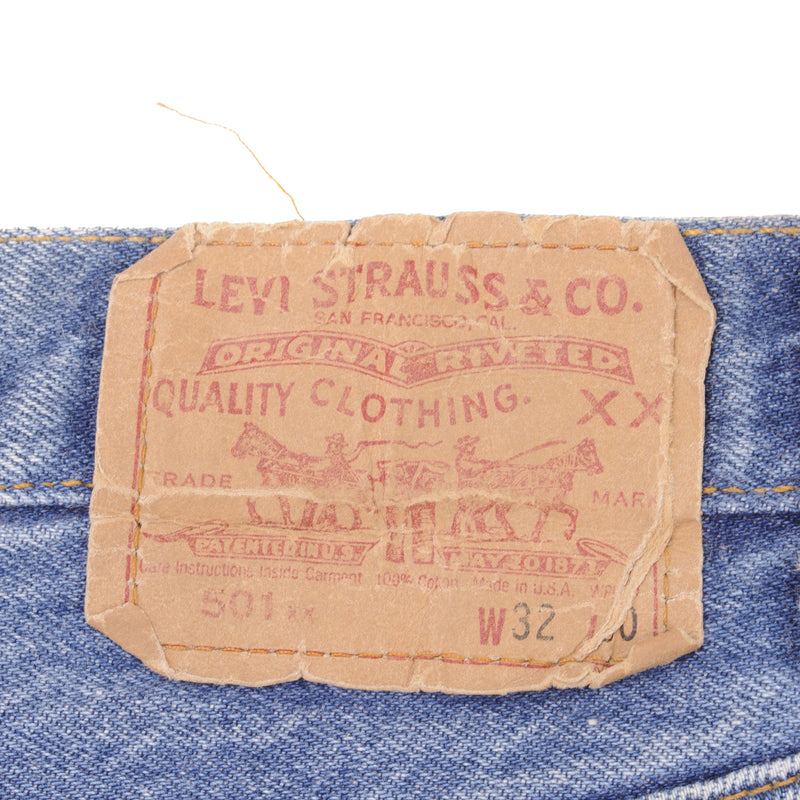 Beautiful Indigo Levis 501 Jeans 1980s Made in USA with Medium Wash With Light Whiskers  Size on tag 32X30 Actual Size 30X28 Back Button #552