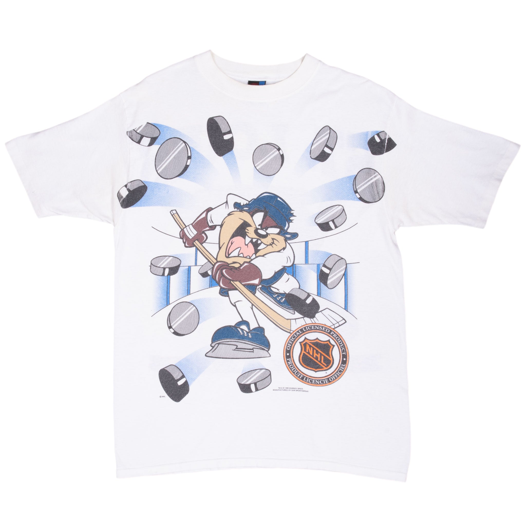 Vintage Nhl St Louis Blues Taz Looney Tunes Tee Shirt 1995 Size Large Made In Usa With Single Stitch Sleeves