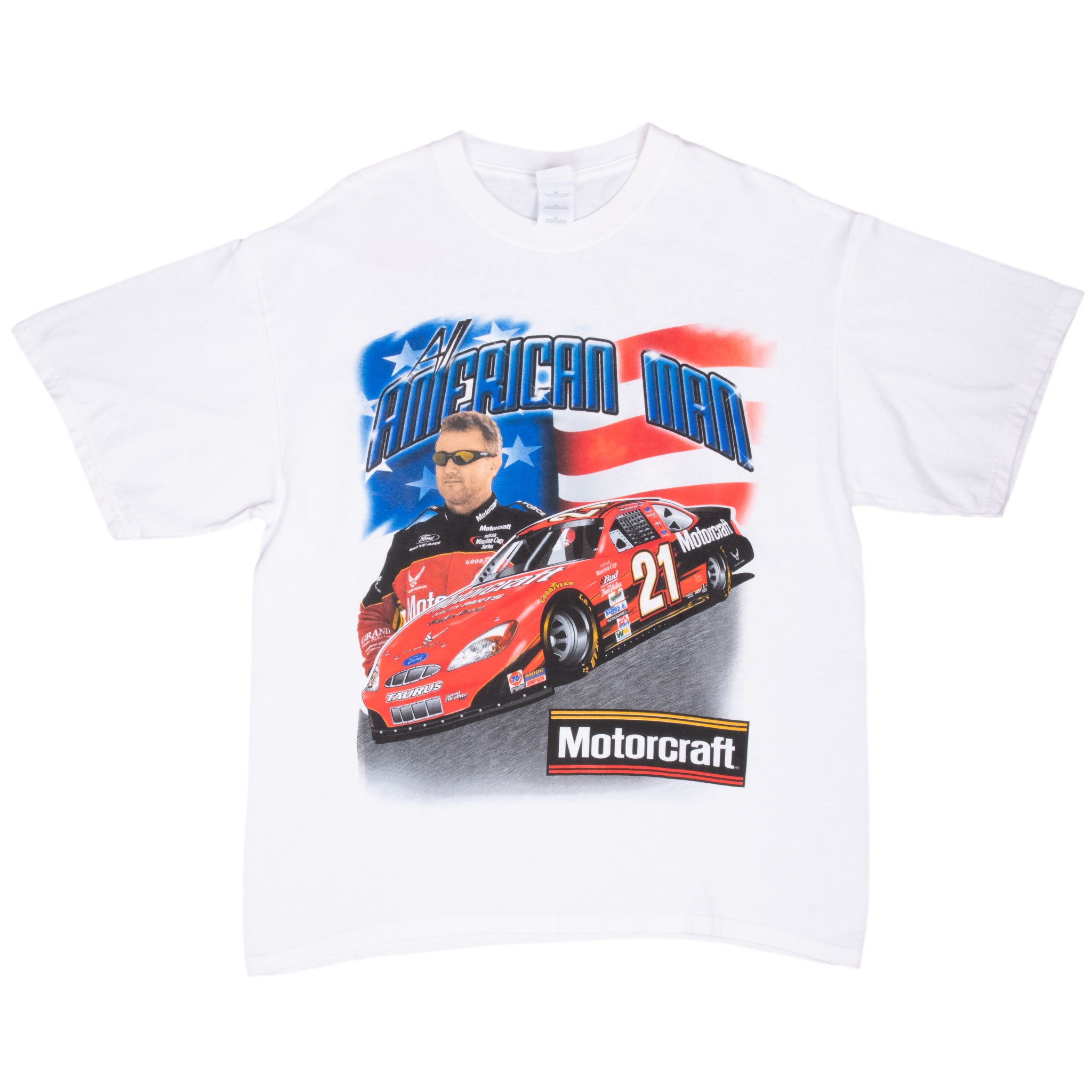 Vintage Nascar Ricky Rudd All American Man 2000s white Tee Shirt Size XL